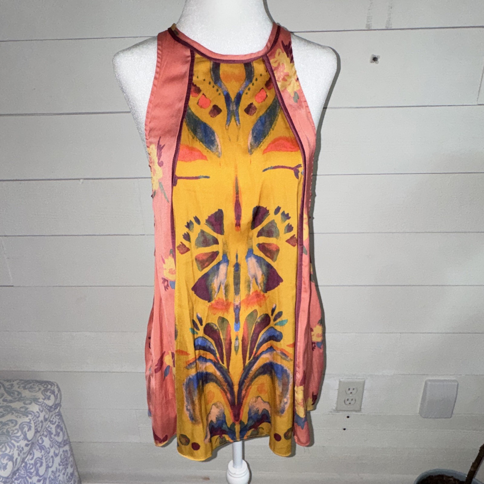 Free People: Women’s XS Multicolor Floral Halter Sleeveless Open Back Tank Top