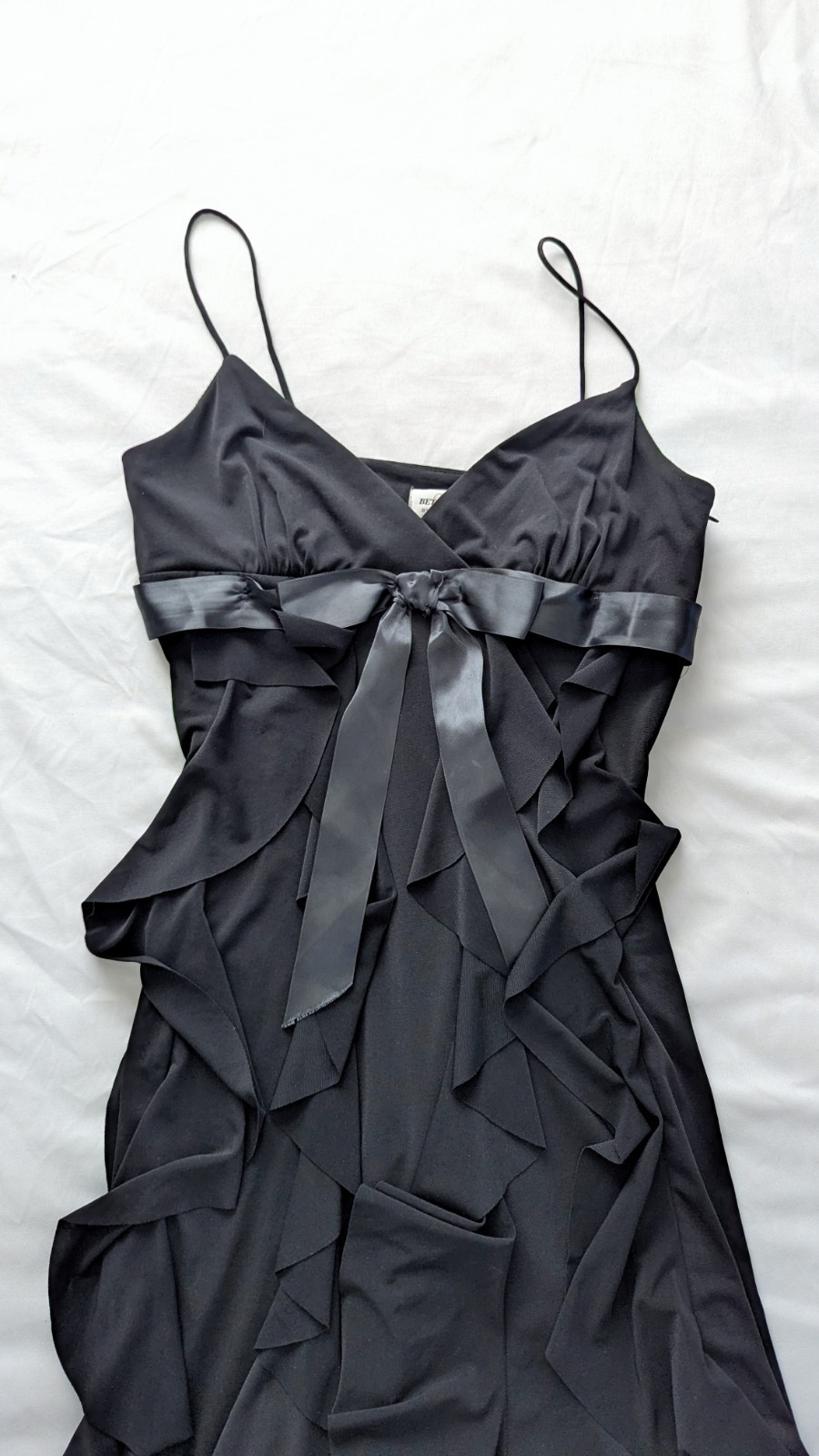 Betsy & Adam Linda Bernell Black V-Neck Bow Layered A-Line Dress 12