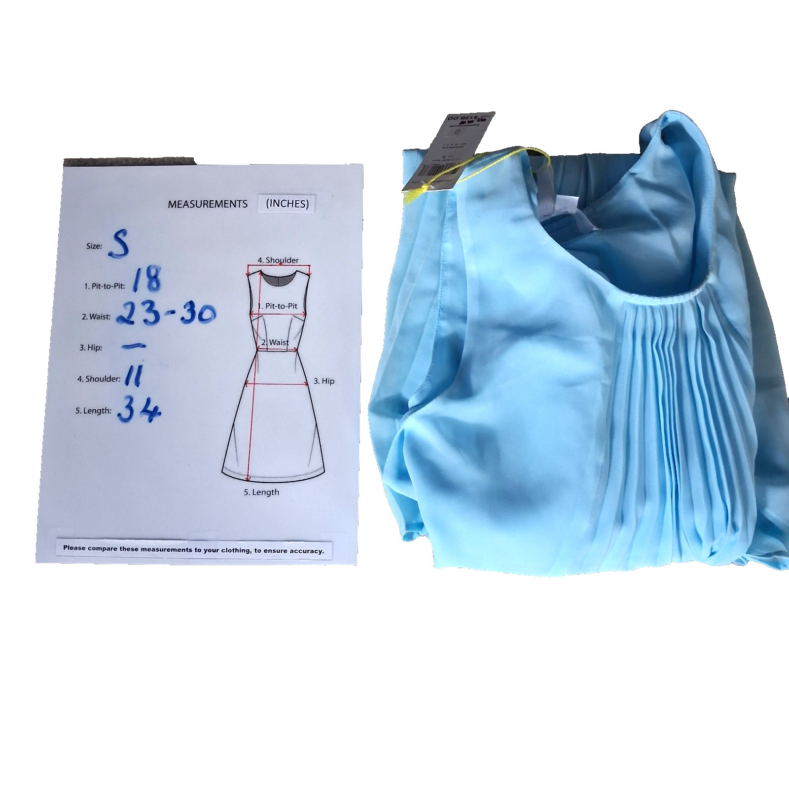 BCBGeneration Chiffon Front Pleated Fold Blue Babydoll Sleeveless Dress Sz S NWT