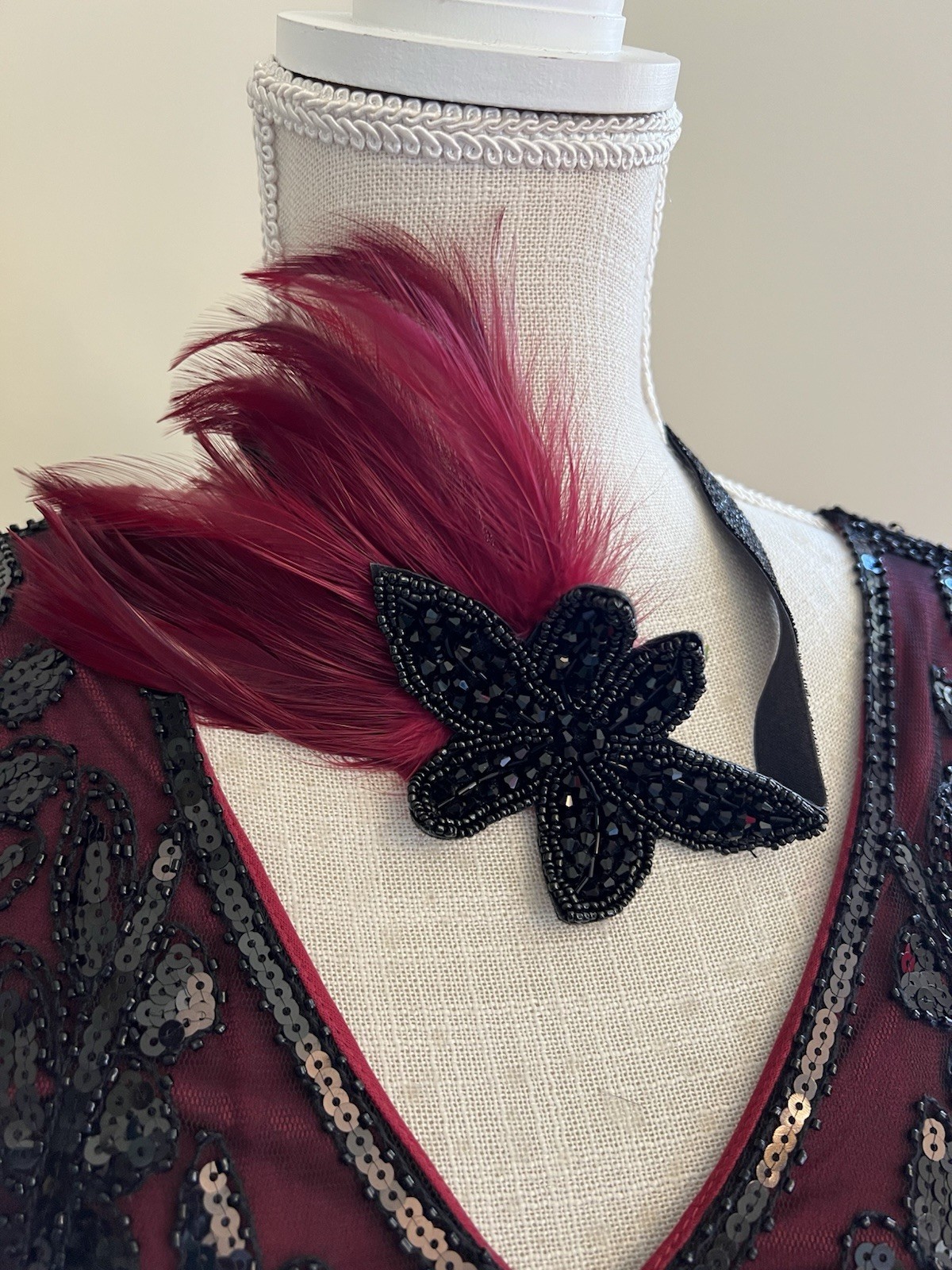 PrettyGuide 1920s Flapper Dress & Headband Set Burgundy Sequin Art Deco Fringe M