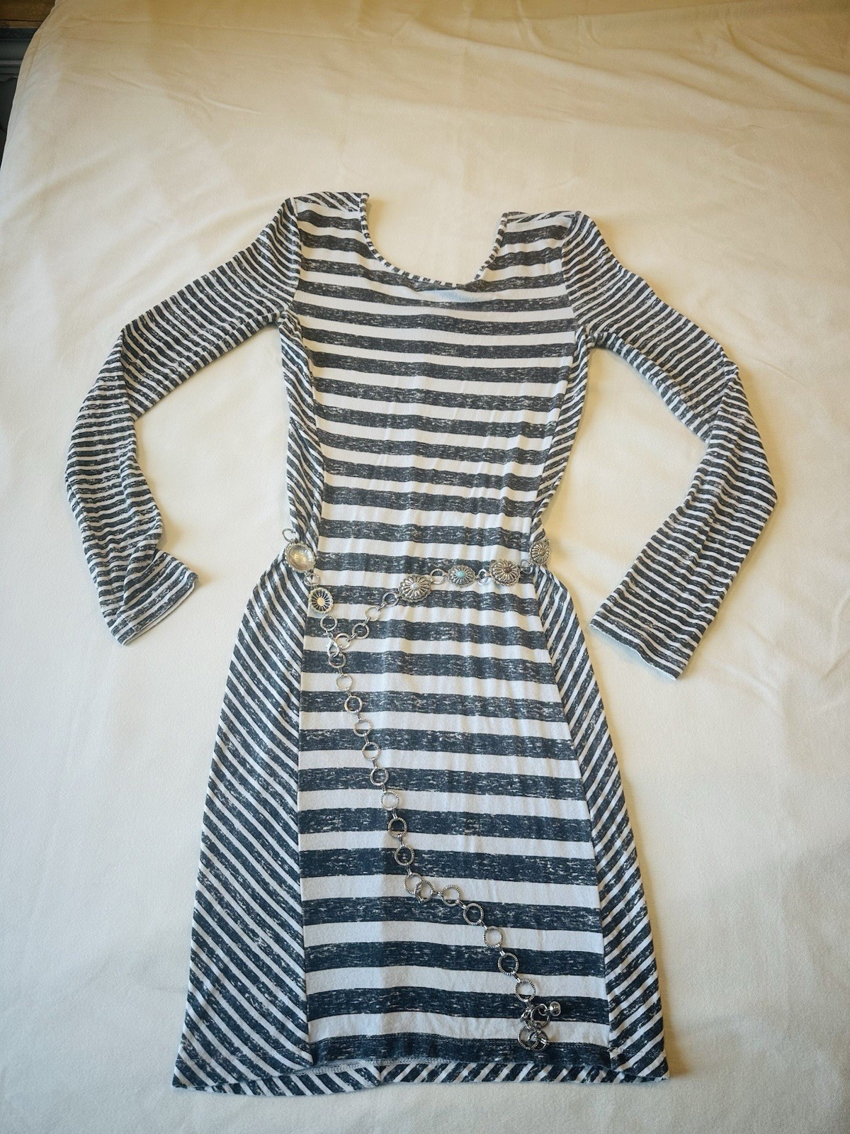 Armani Exchange Black White Striped Knit Scoop Neck Sheath Knee Dress XS