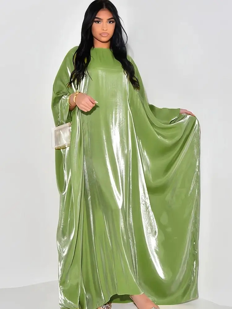 Ramadan Eid Abayas for Women Modest Fashion Shimmer Batwing Satin Abaya Dubai Lu
