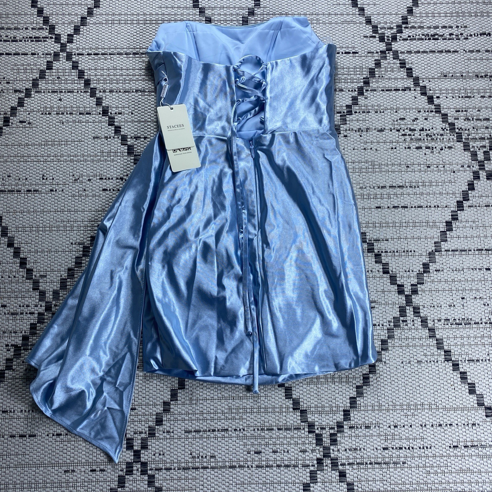 Stacees Women Ruched Bateau Strapless Lace-Up Dress with Draped Sash Sz: 6 NWT