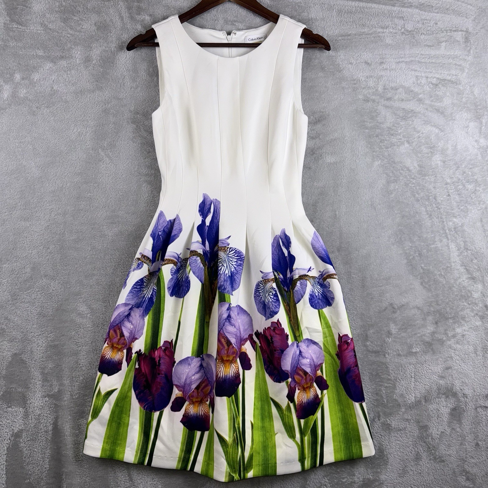 Calvin Klein Tank Dress Womens Small White Multicolor Flower Graphic Wide Bottom