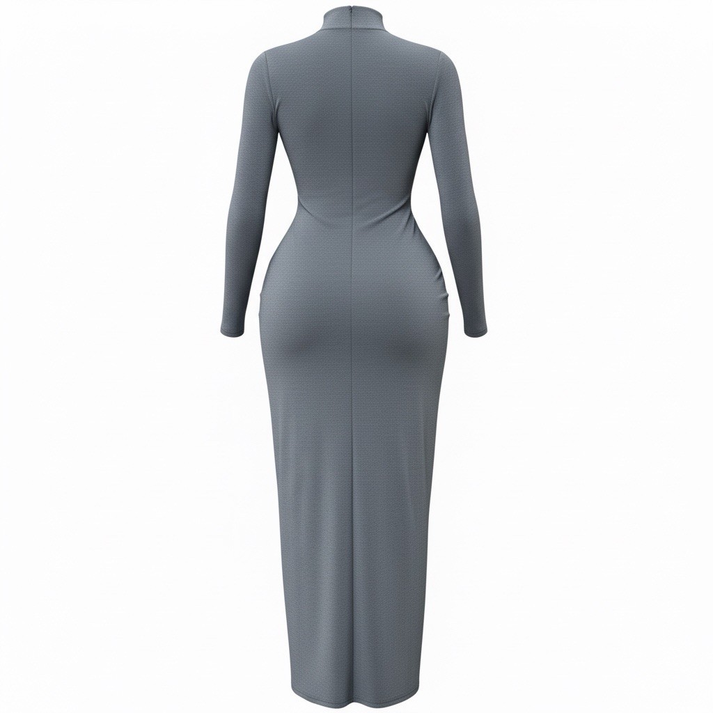 Cutout High Slit Maxi Dress Long Sleeve Bodycon Evening Formal Blue/Grey Size L