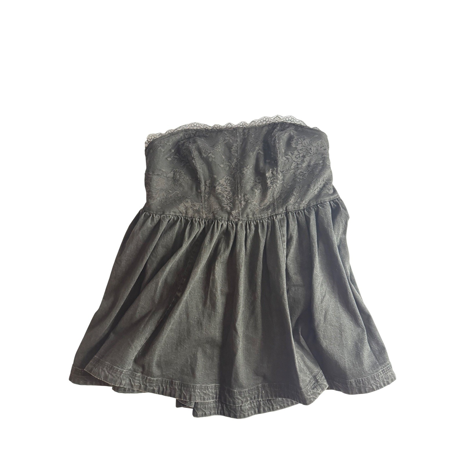 Coquette Pilcro Anthropologie Womens 3X Strapless Denim Lace Mini Dress Black