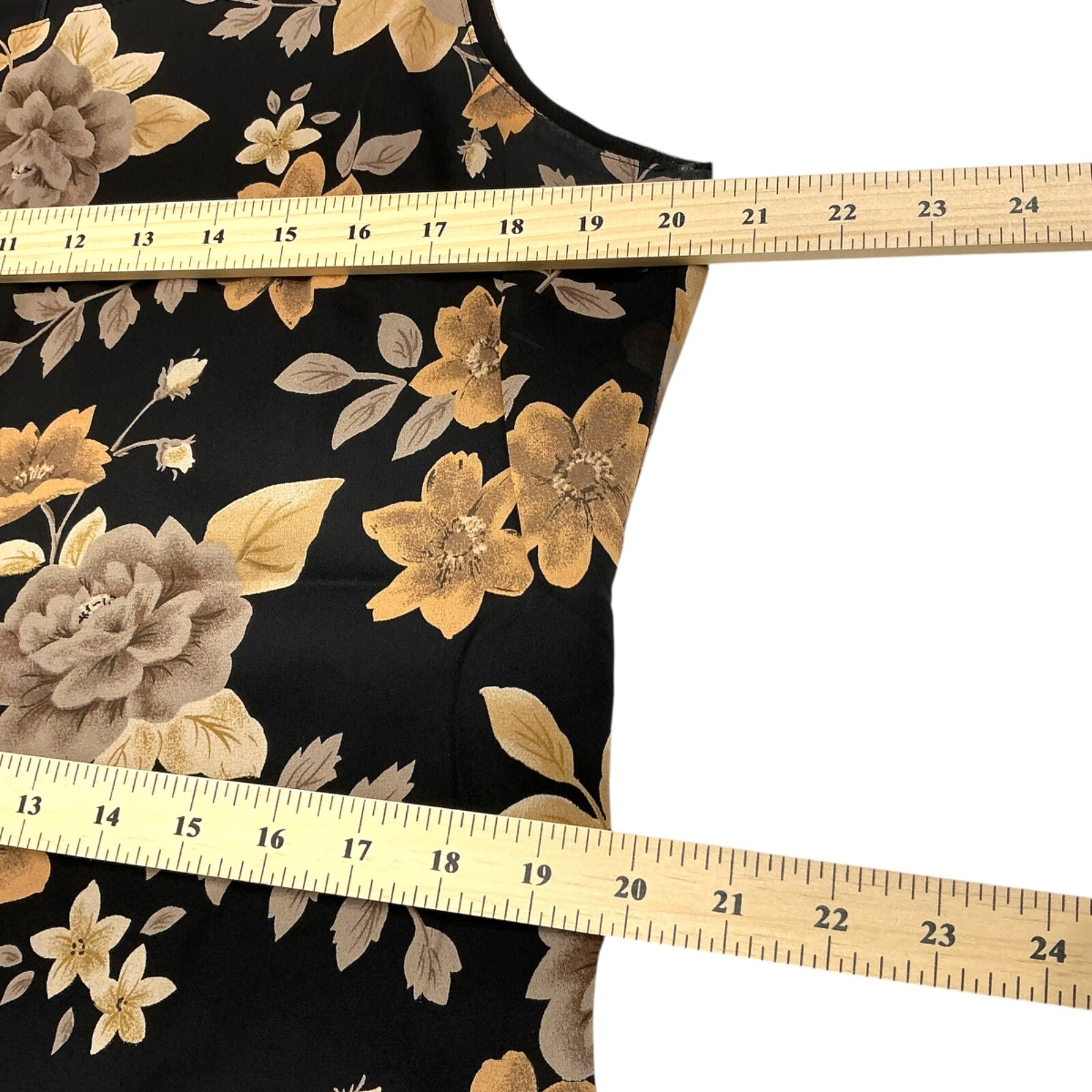 Laura Scott Dress Full Long Sleeveless Black Pencil Sz L tan Beige Floral lined