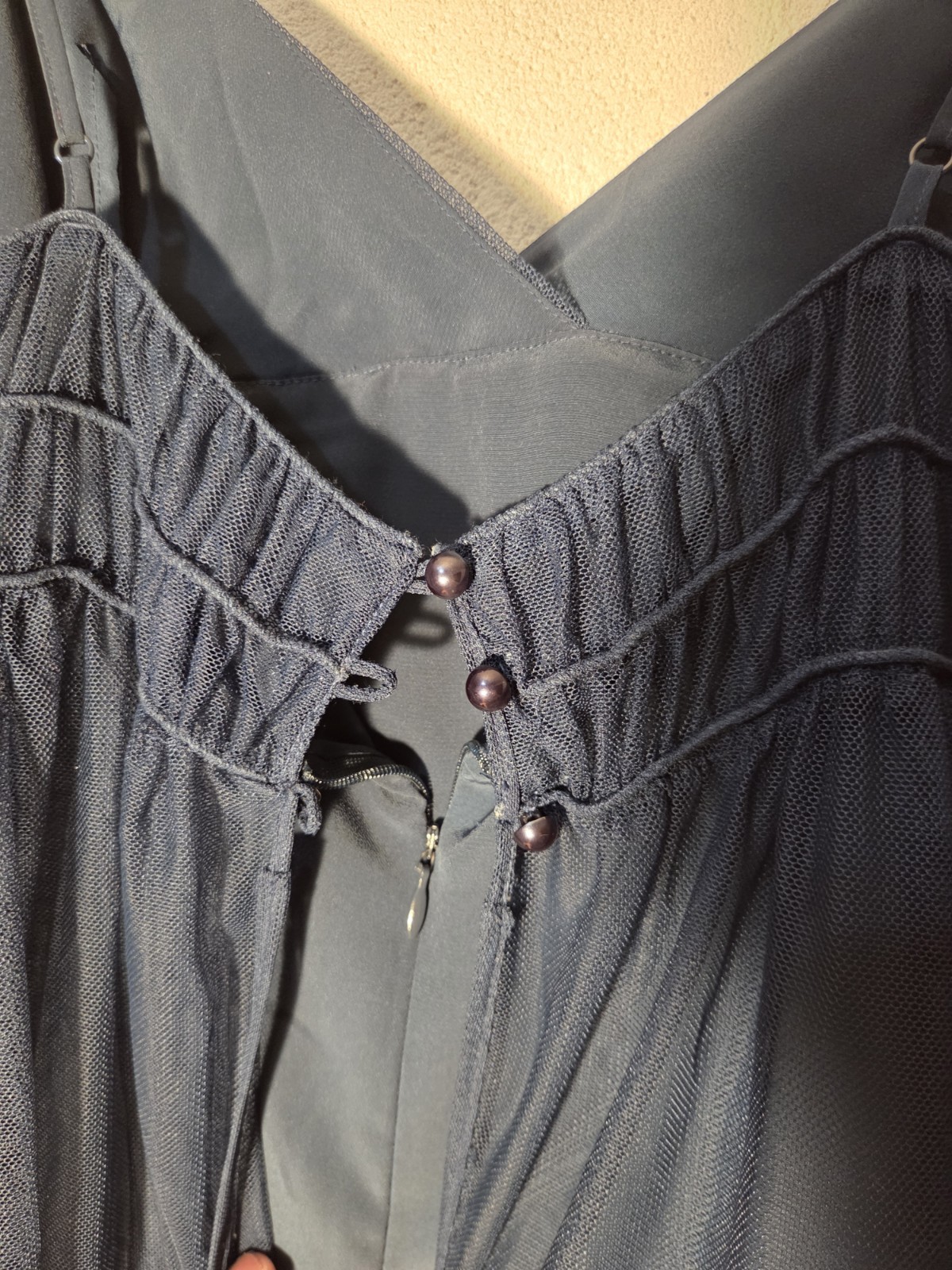 Y2K Betsey Johnson Navy Blue Mesh Lace Slip Dress Size 8 Spaghetti Strap