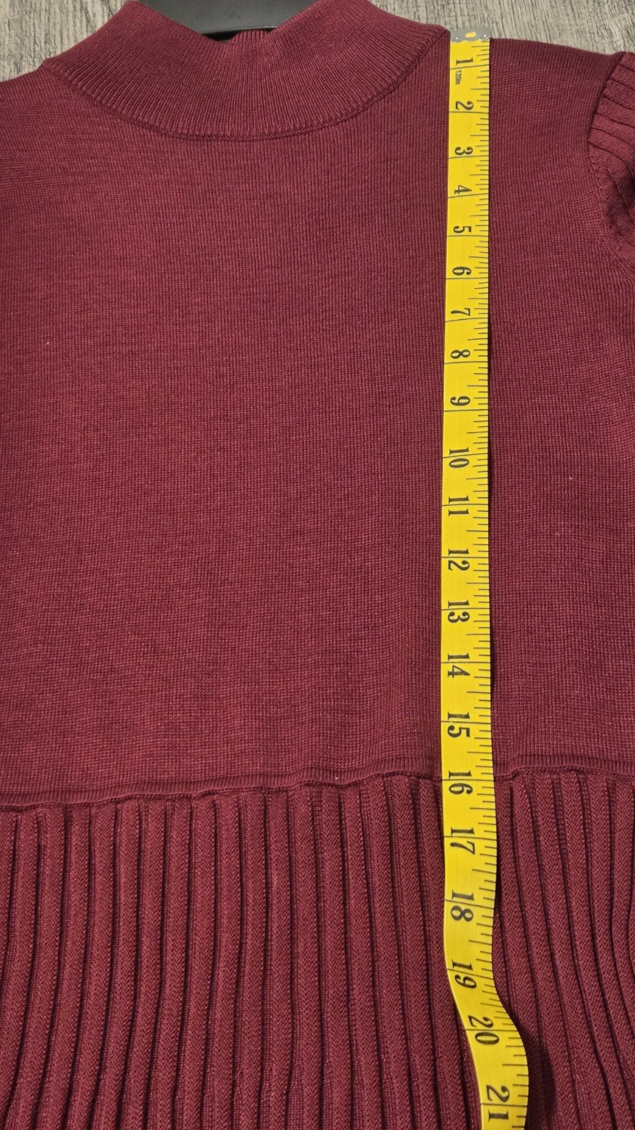 Sandra Darren Sweater Dress – Burgundy Mock Neck A-Line Midi Pleated Skirt – M