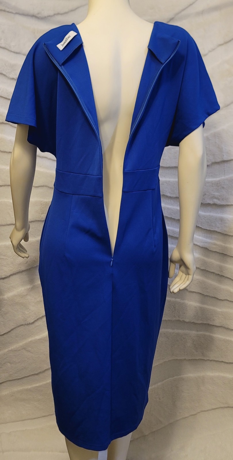 Jasambac Size Large Blue Bodycon Pencil Dress Office Pocket Belt Career