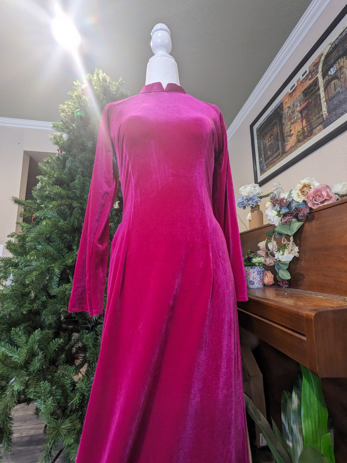 Ao Dai Nhung Hồng Đậm (S, M, L,XlL, 2XL, 3XL) – Kèm Quần