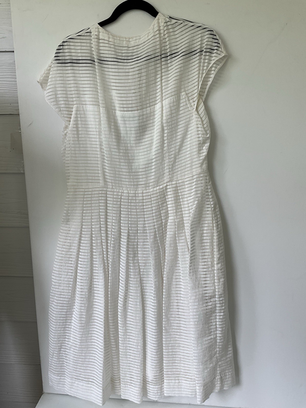 Akris Punto White Sheer Stripe Snap Front Pleated A-Line Midi Dress US L
