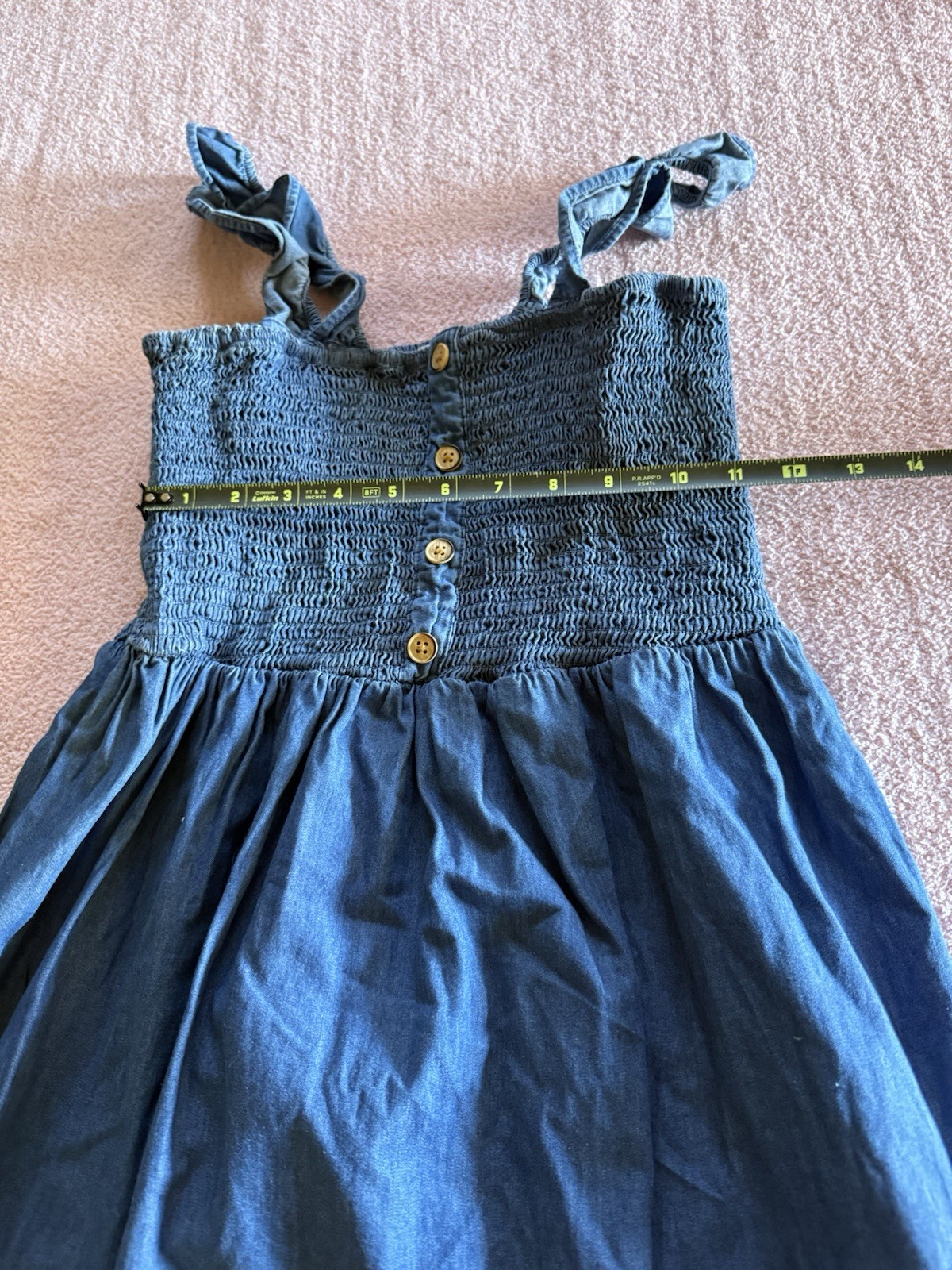 MADISON GREY chambray Denim Smocked Mini Dress M💙