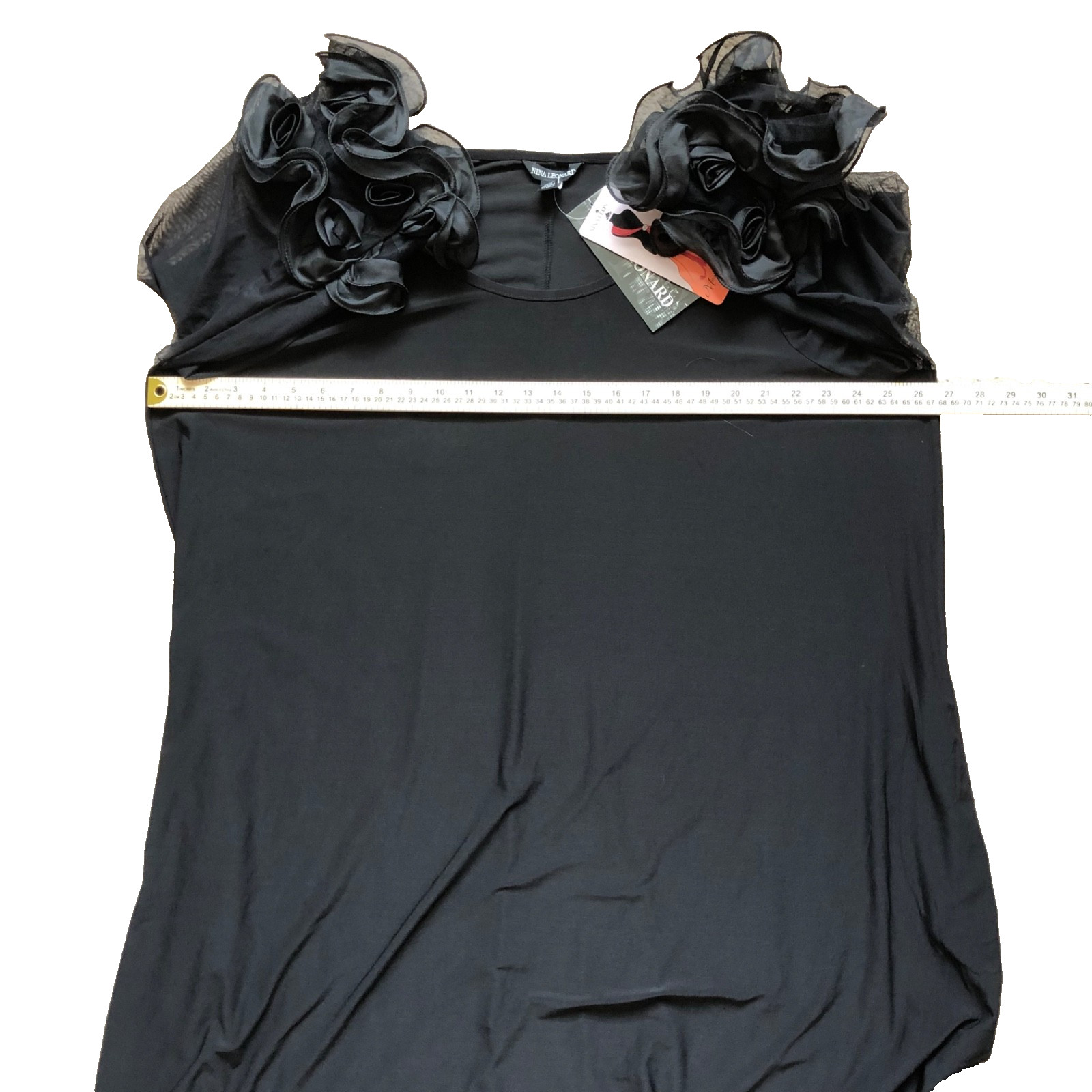 NWT Nina Leonard Black Mesh Sleeve w/Ruffle Cuff Dress Sz 3X Wedding Graduation