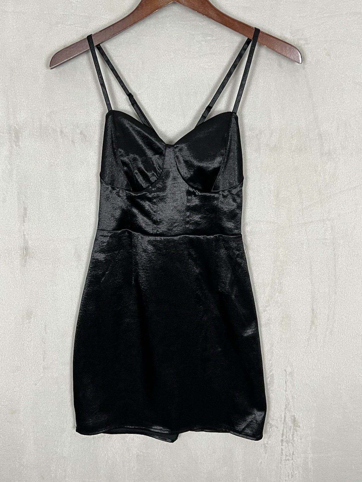 Wild Fable Satin Mini Dress Women’s S Black Spaghetti Strap Lace Up Night Out
