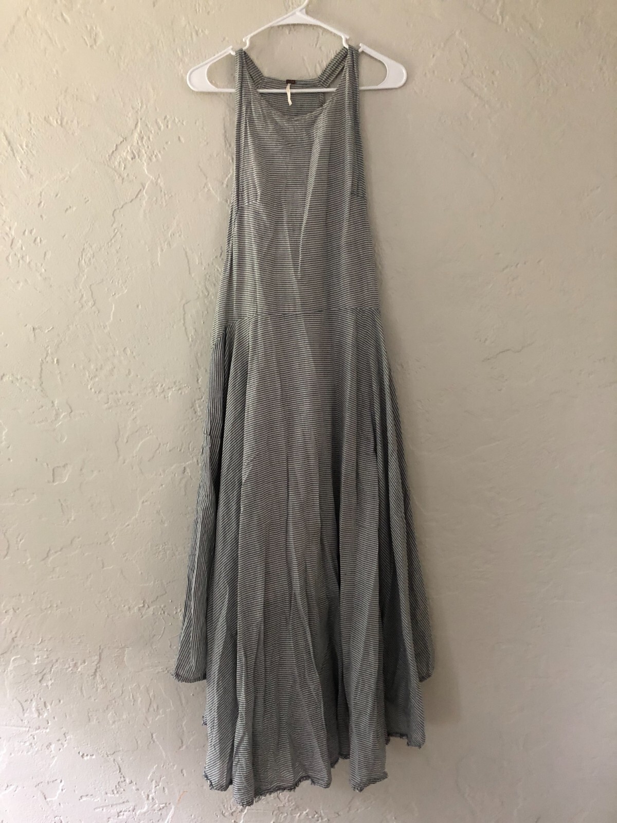 Free People Grey White Striped French Riviera Dress Curved Hem Tank Sz L