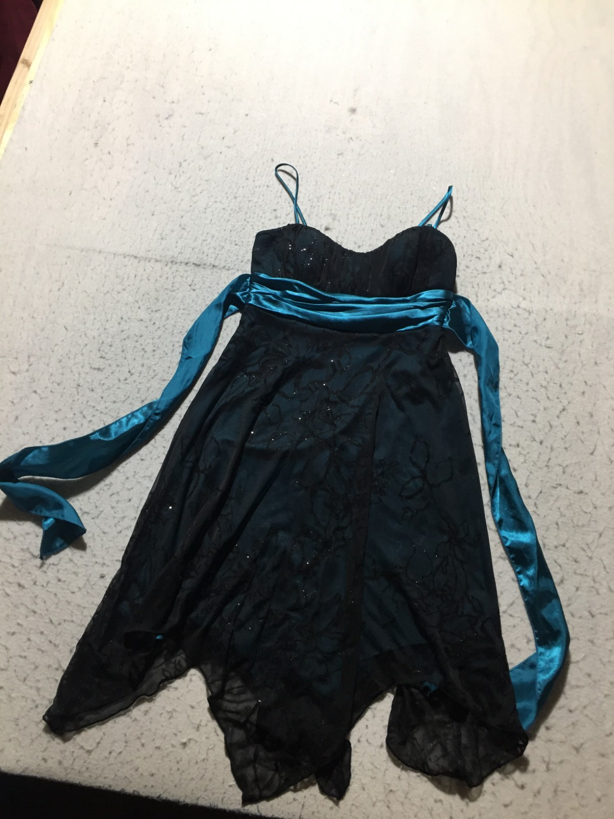 Speechless Dress Womens S Small Black Shiny Floral Teal Belted Tank Flowy