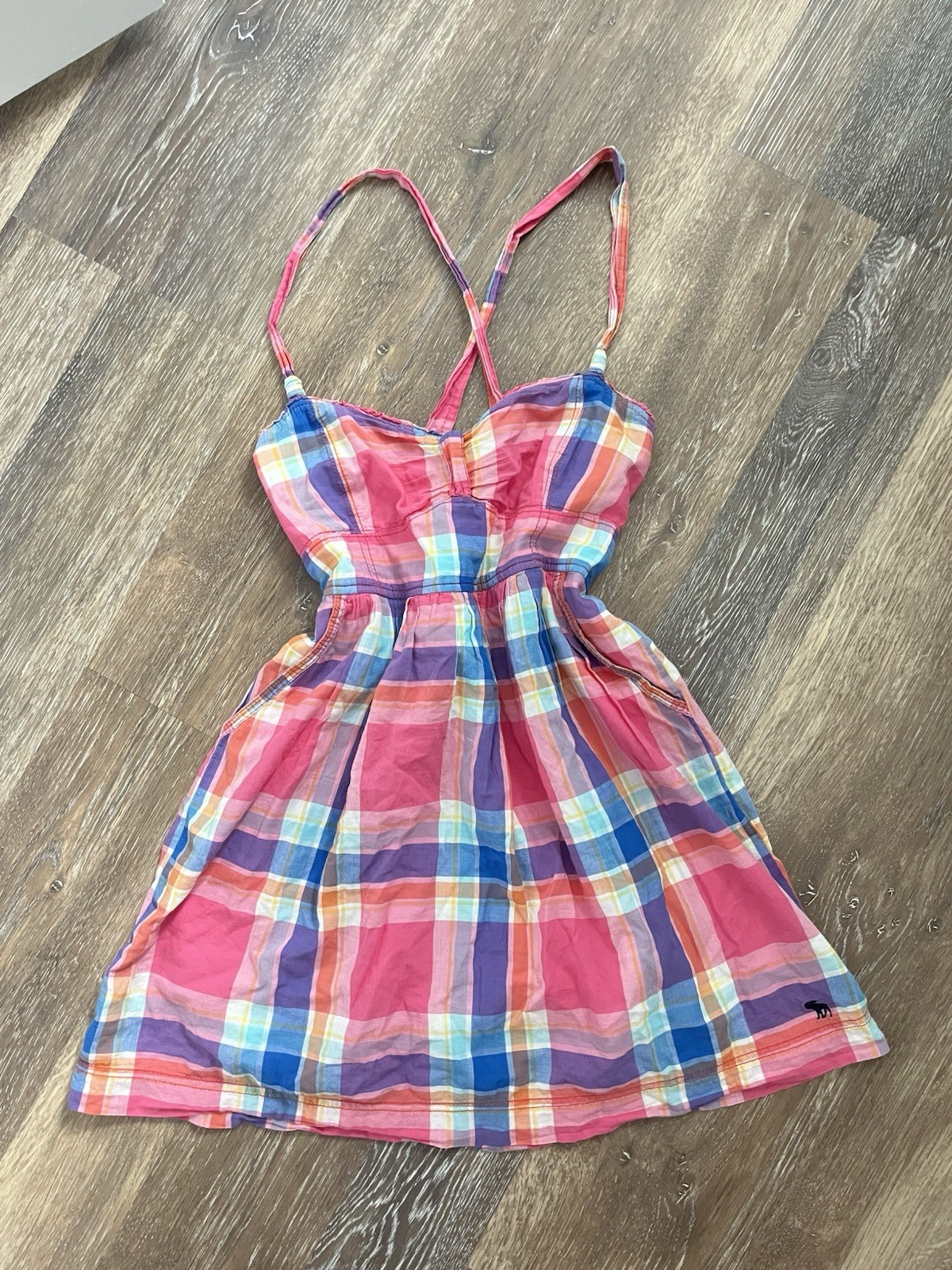 Abercrombie & Fitch Women’s Plaid Strappy Sweetheart Sundress L with moose
