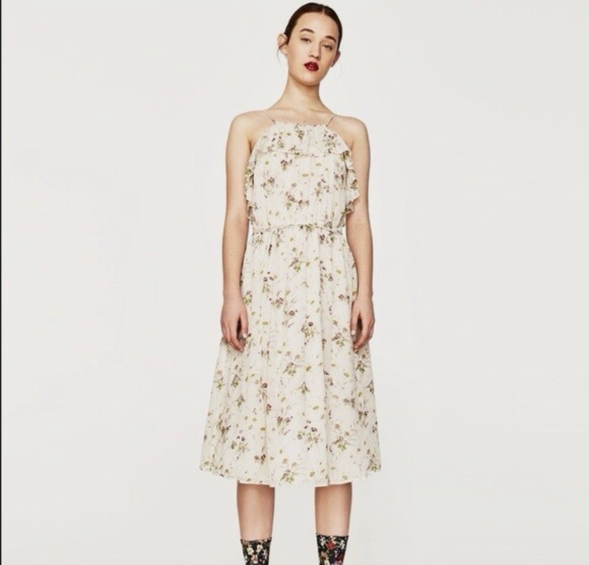 Zara Ruffle Sequin Dress NWT Sz Small Floral Boho Feminine Wedding Guest Summer