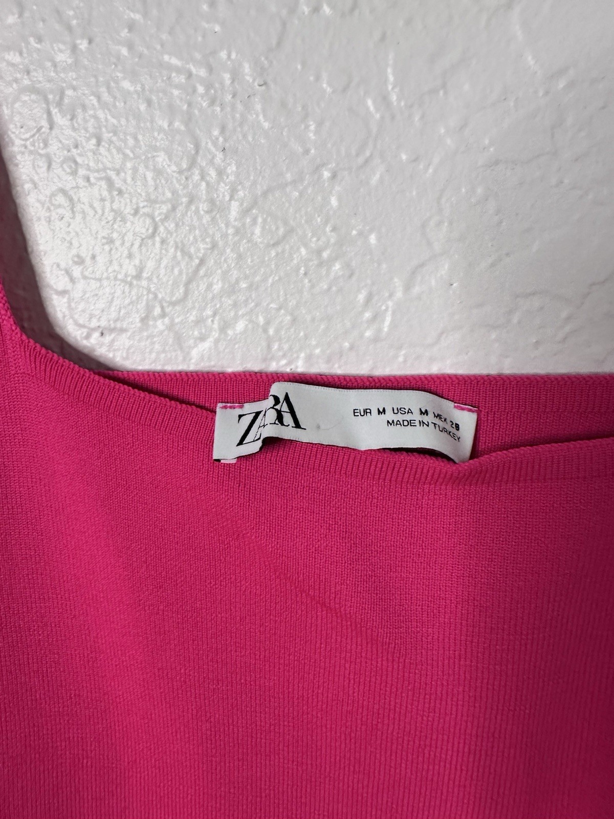 NEW Zara Hot Pink Knit Square Neck Ribbed A-Line Bodycon Barbiecore Mini Dress M