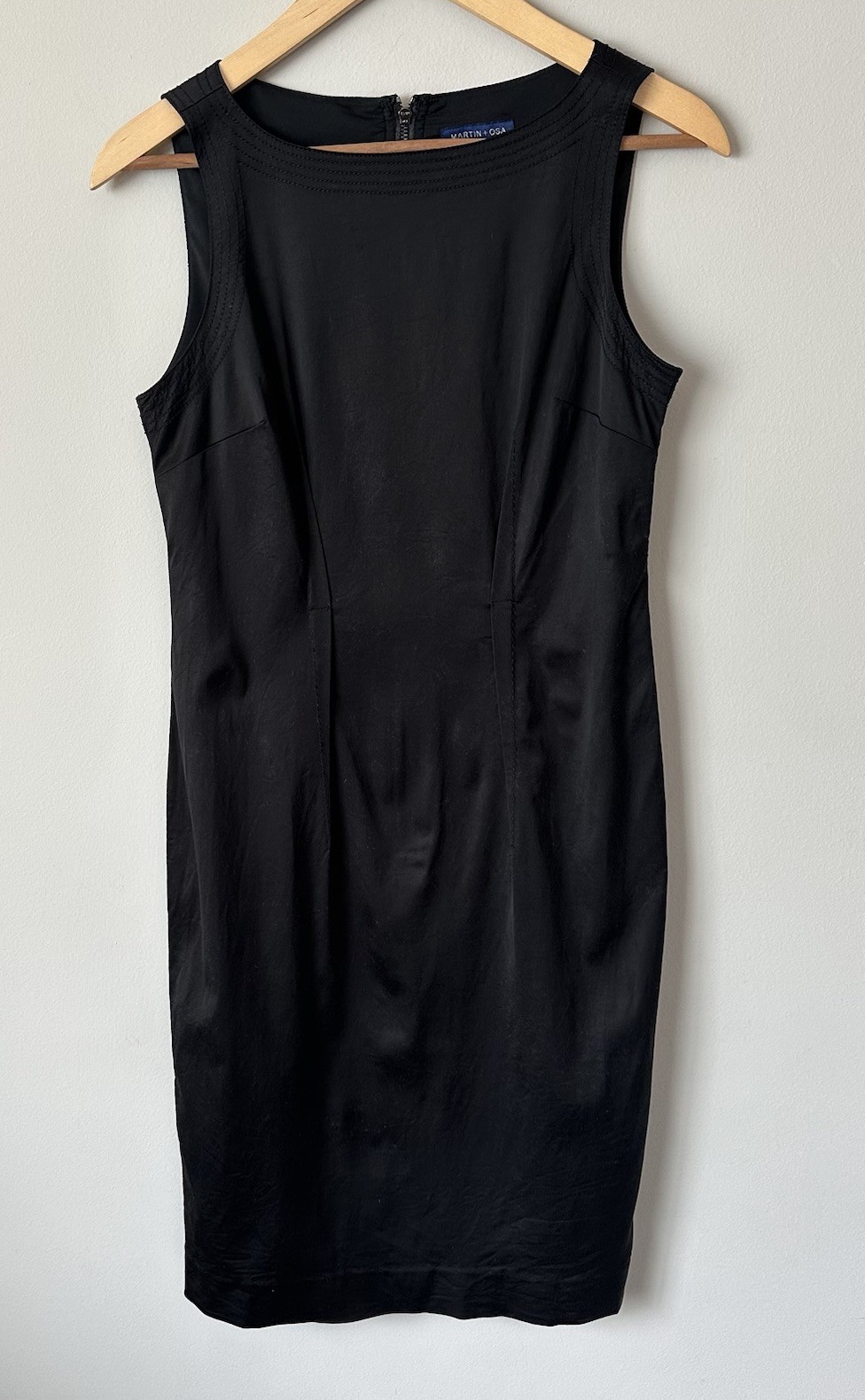 Martin + Osa Black Sleeveless Dress Sz 6 Stretch Pencil Sheath Zipper Lined LBD