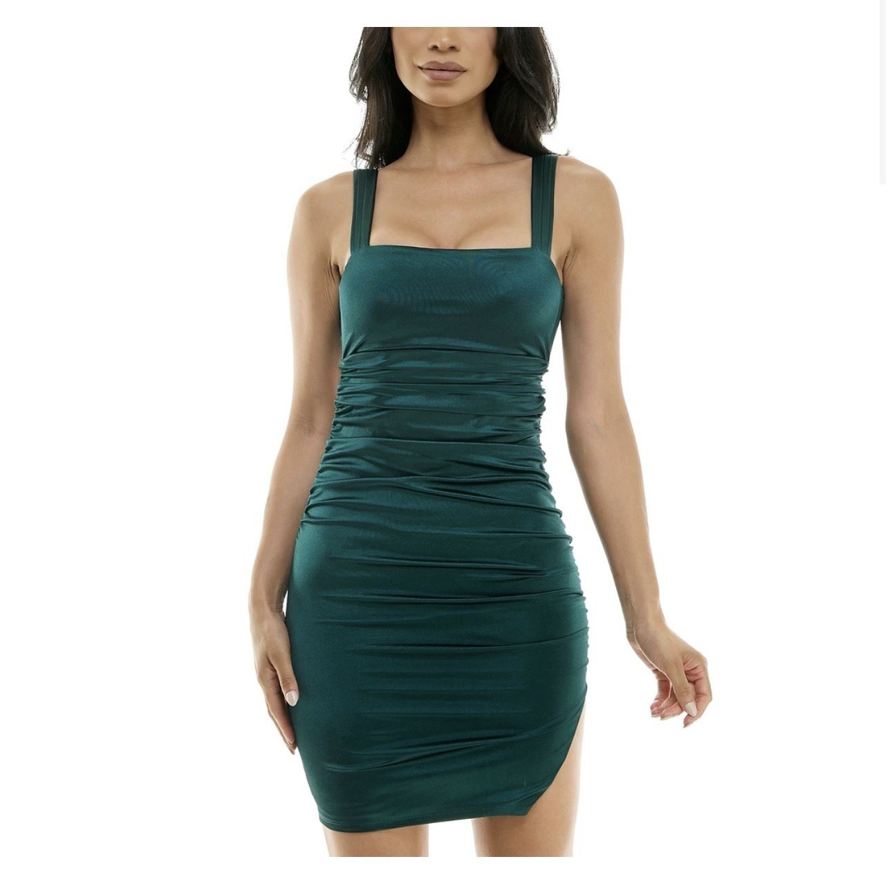 City Studios Women’s Juniors’ Green Ruched Tie-Back Bodycon Dress Size 11/12