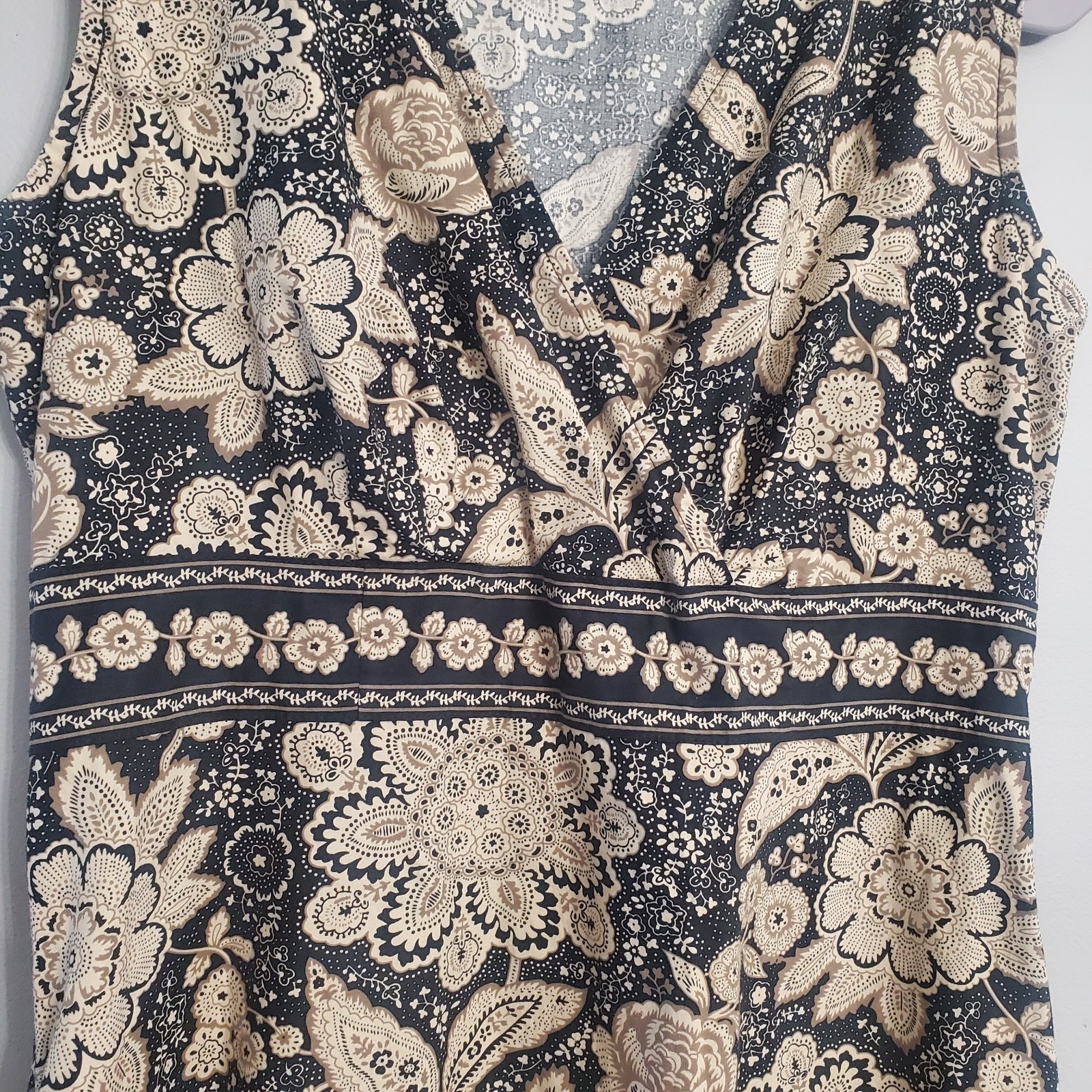 Croft & Barrow Black Brown & Beige Floral Sleeveless Dress Sz 6P Resortwear