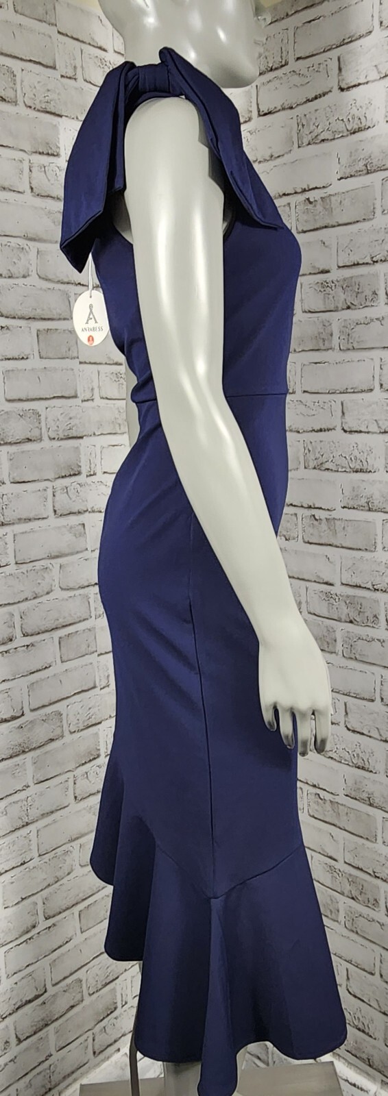 Anrabess One Shoulder Midi Dress Size Medium Navy Blue Mermaid Hem NWT