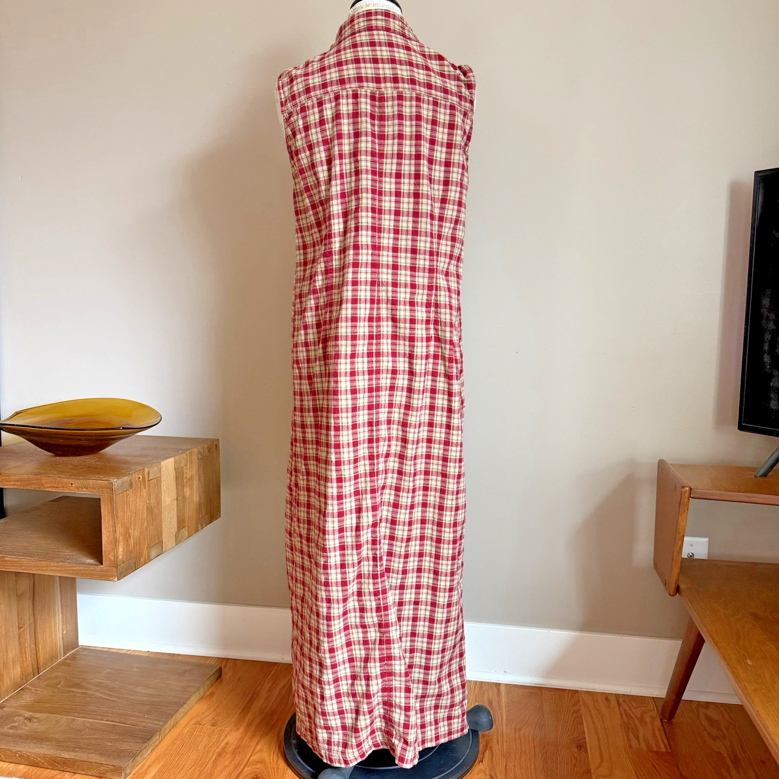Red Plaid Sleeveless Maxi Dress Sz L 90s Y2K Grunge Western Cottagecore