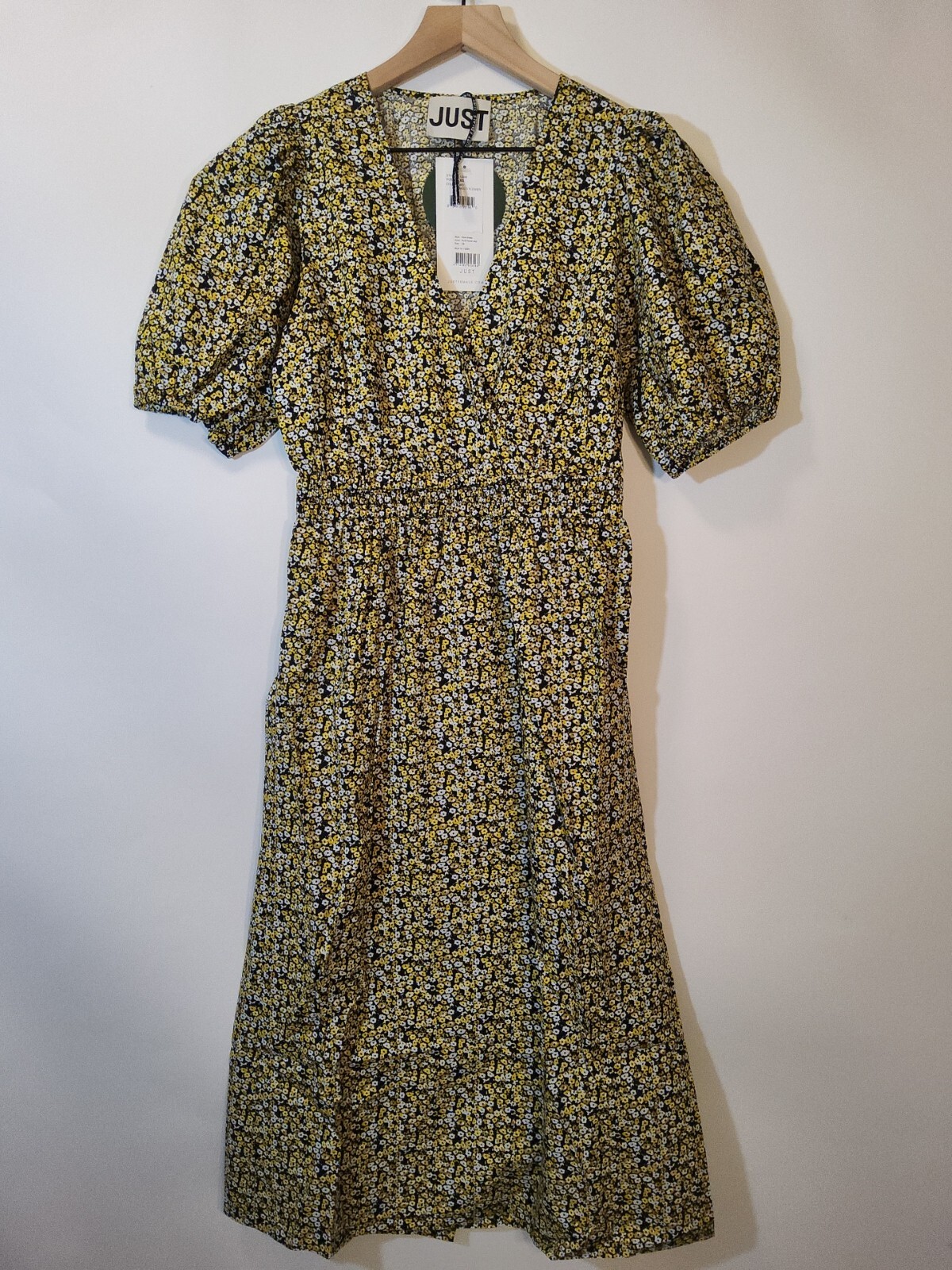Just Female Womens Dove Yellow Floral Print Plunge Neck Midi Dress. Size XS