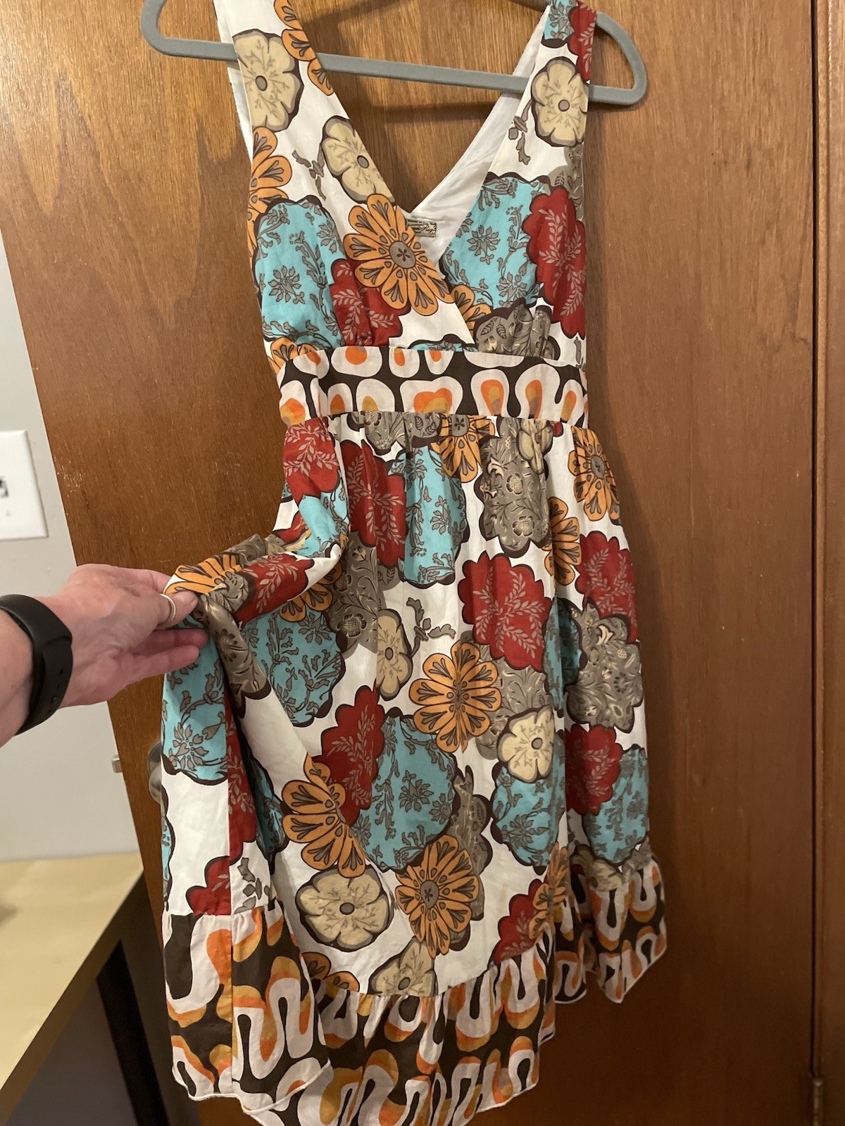 American Rag Dress Size M Lined Cotton Tie Back Empire Waist Comfy Flattering