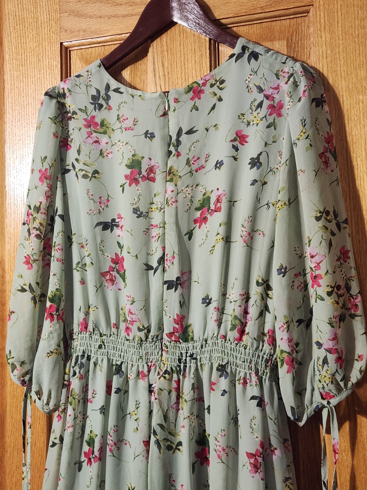 Taylor Sage Green Floral Smocked Tiered Dress sz16 Boho Romantic Sheer Garden