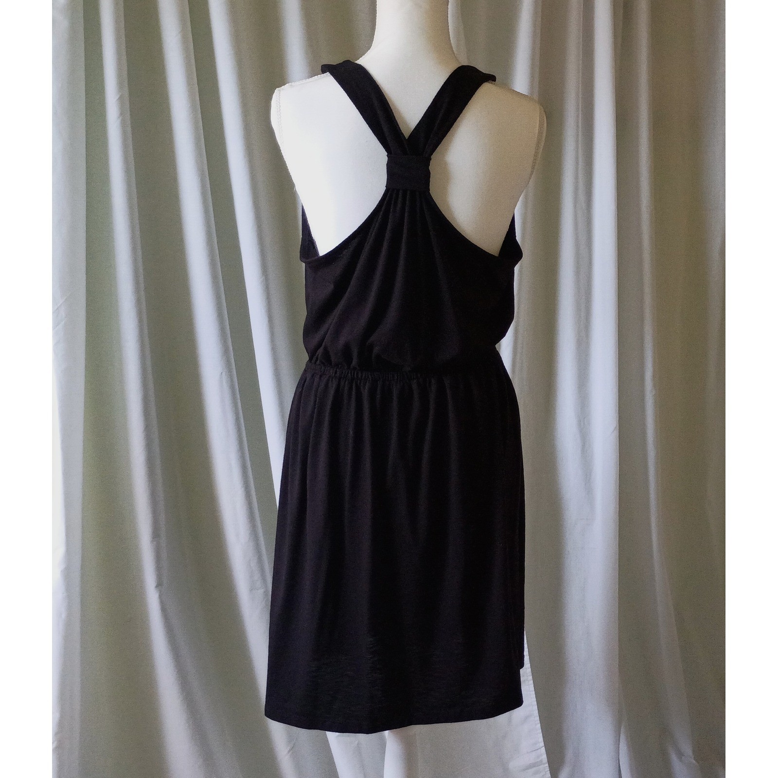 Nicole Miller New York Black Ruffle V-Neck Elastic Waist Milkmaid Dress Large
