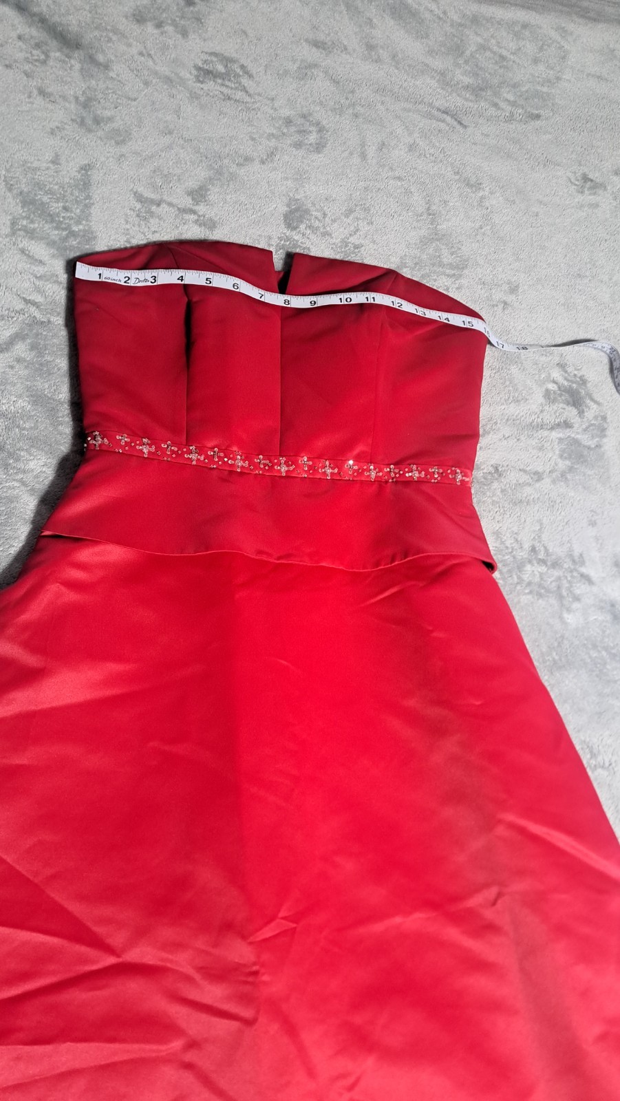 Belsoie Red Cocktail/Evening Dress With Silver Beaded Waist Size 8