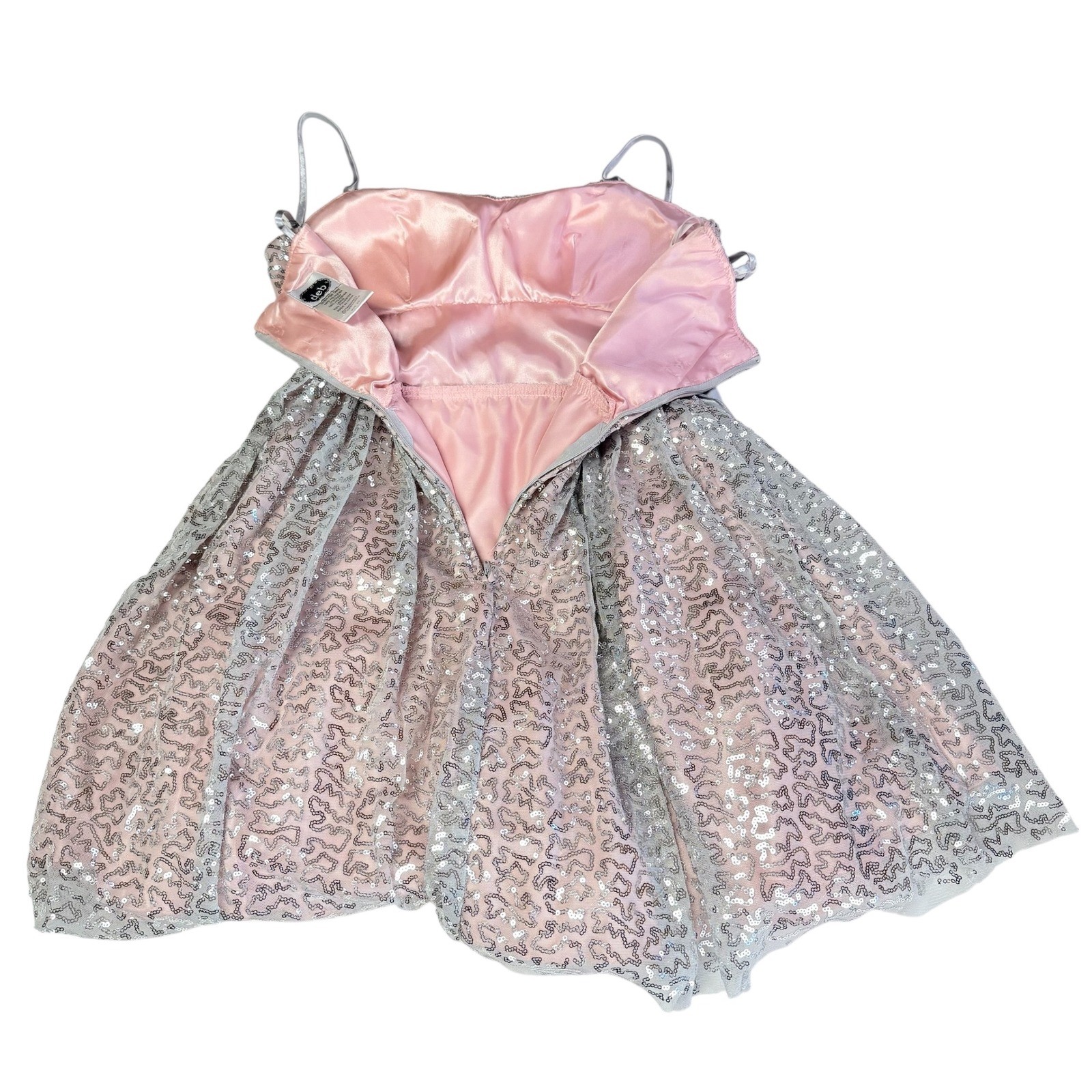 Deb Blush Pink Sequin Fit Flare Dress Junior 3/4 Fairy Balletcore Y2K Prom Party
