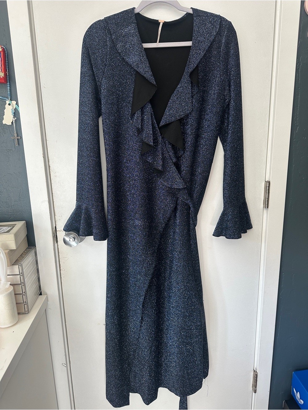 Free People One More Time Lurex Wrap Dress Large Glitter Ruffle Midi Dress Long