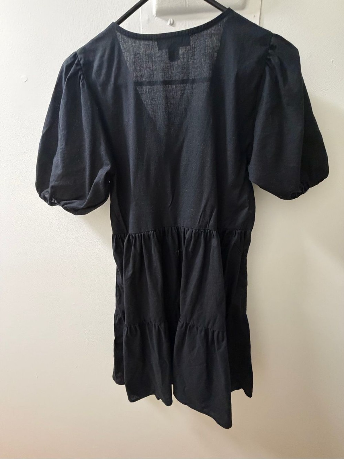 Primark Black Puff Sleeve Tiered Mini Dress Size 0