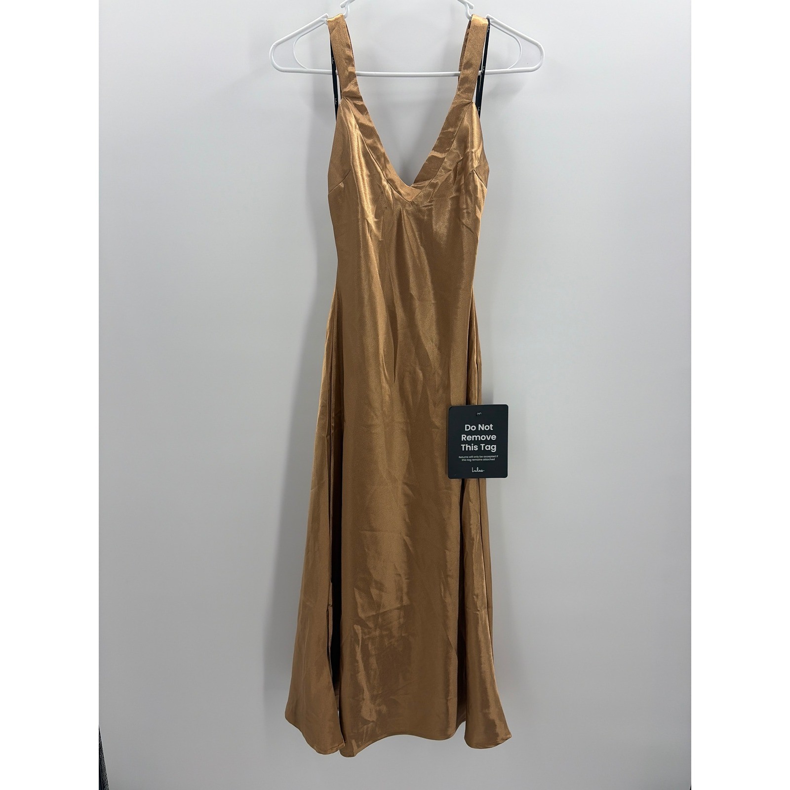Lulus Perfectly Classy Gold Satin Strappy Midi Dress Open Back XS NEW