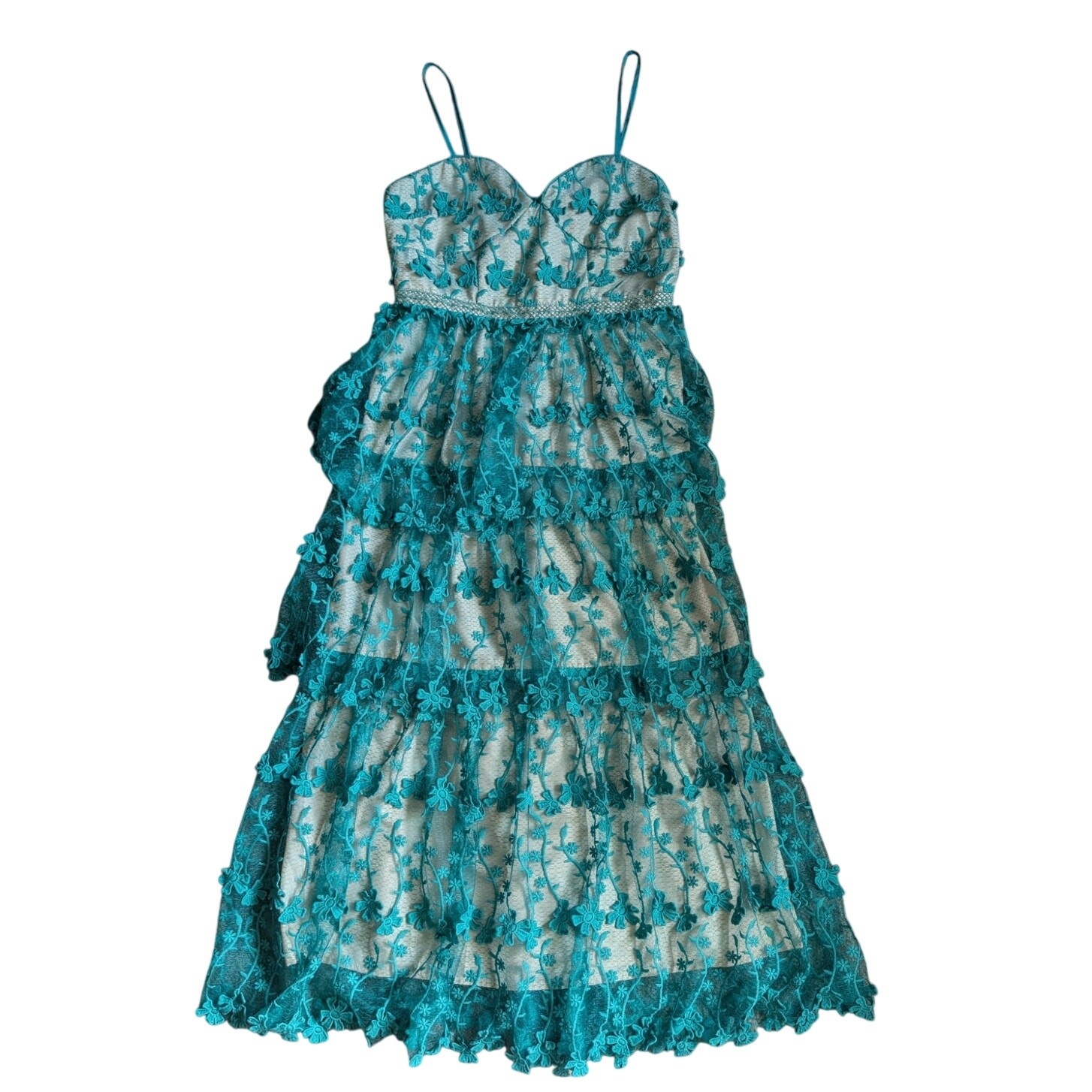 Endless Rose Tiered Green Lace Midi Dress Size Small