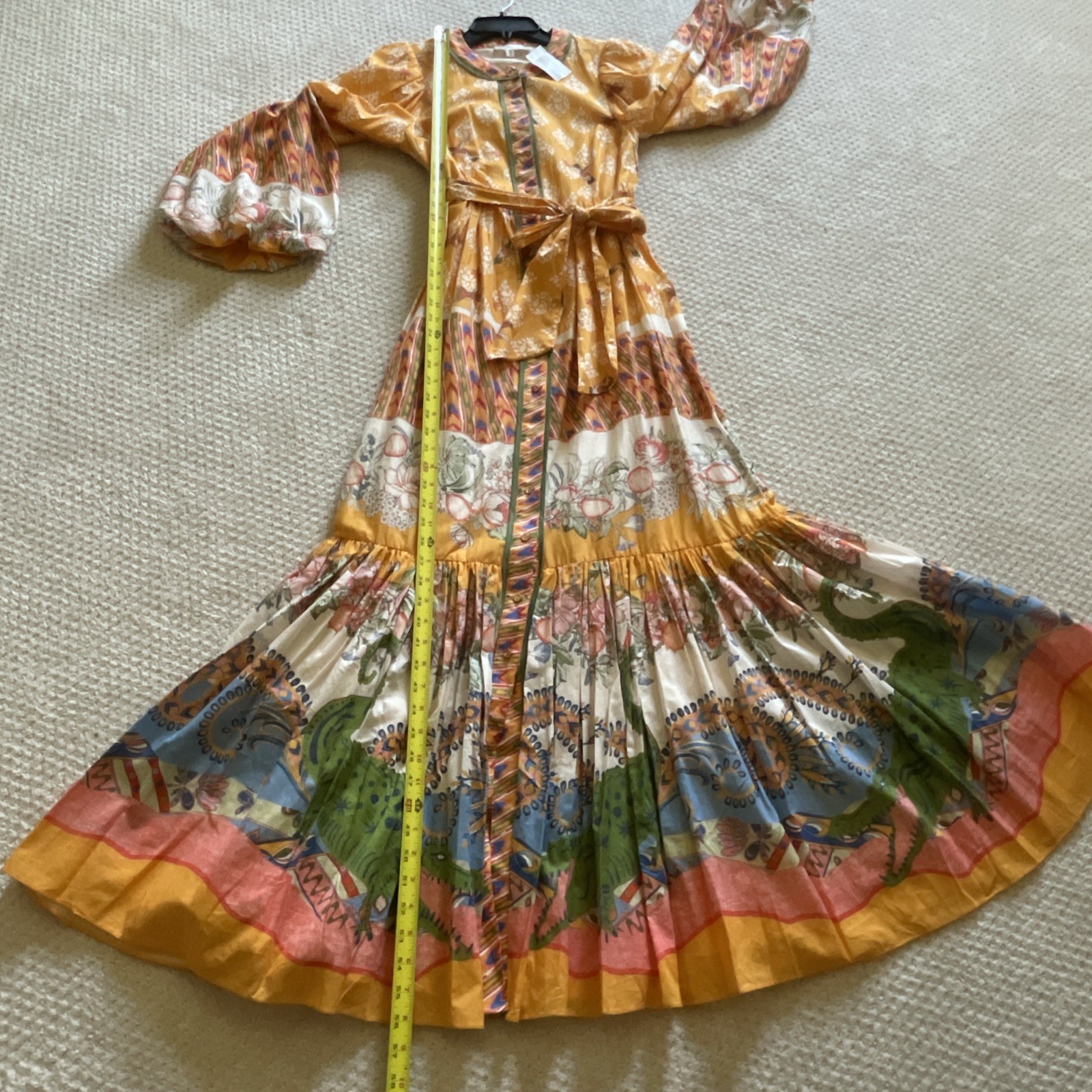A Loves A Border Print Mandarin Collar Maxi Dress Sz XS Boho Hummingbird Bird
