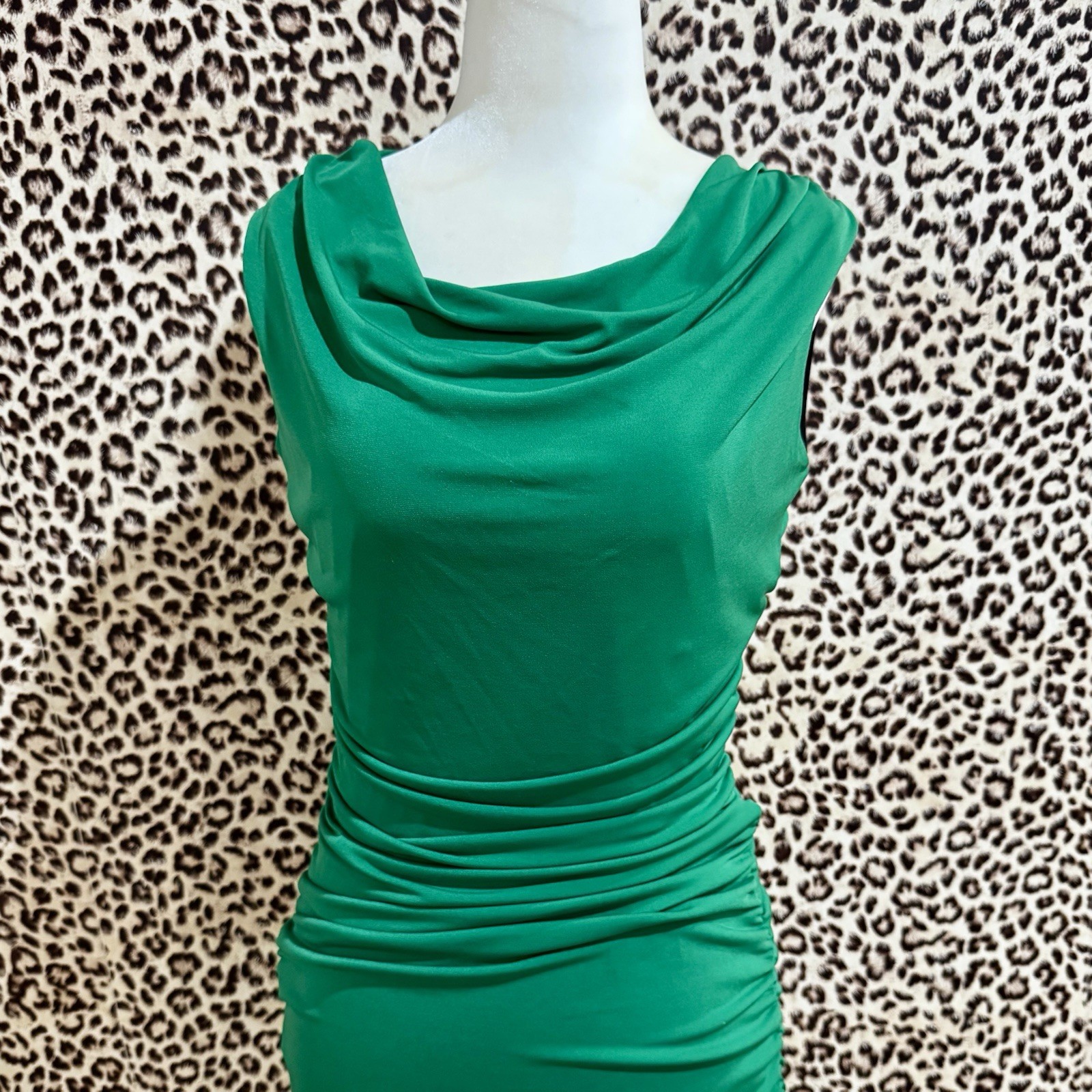 Sweet Storm Green Ruched Sleeveless Bodycon Mini Dress Cowl Neck Size L