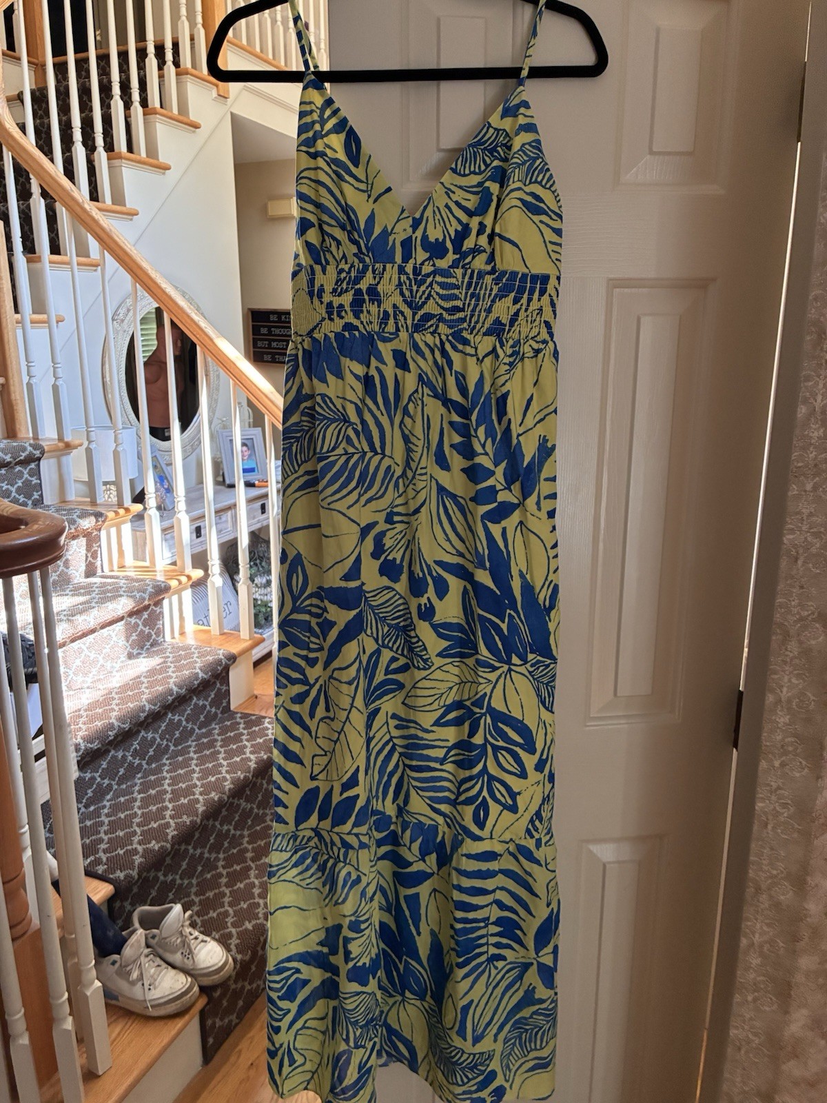 The Good Journey yellow/blue floral v-neck spaghetti strap maxi dress size m