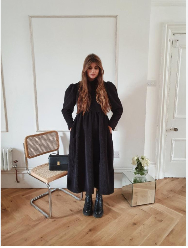 Johanna Sands Rosa Dress | Black Corduroy | Size 10 | Excellent Pre-Used