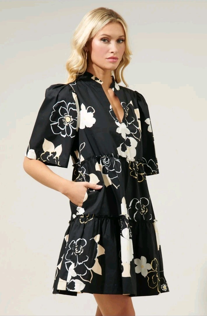 Sugarlips Cairan Rose Floral Dixie Split Neck Shift Dress NWT Size XL Cotton