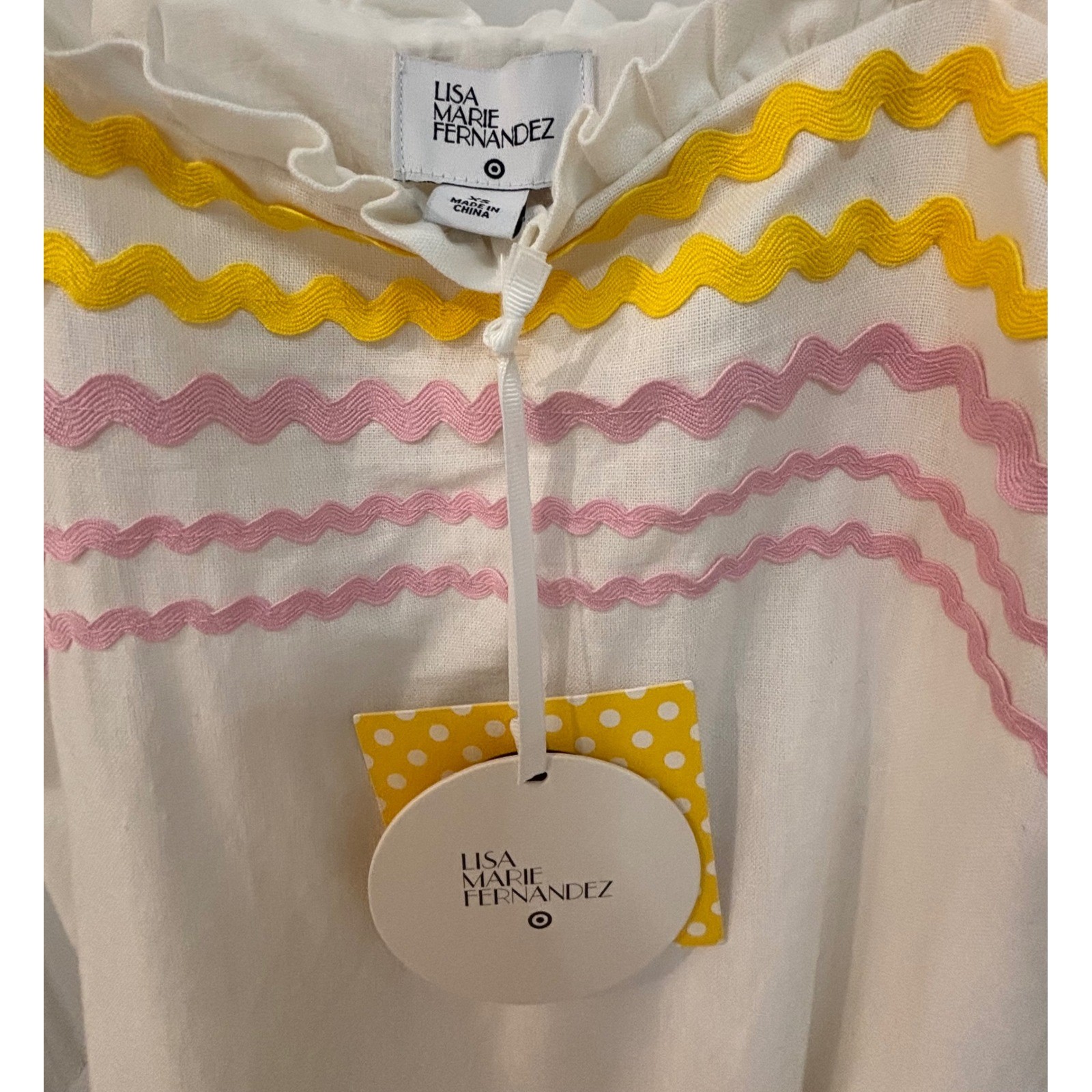 Lisa Marie Fernandez Target Ric-Rac Mini Dress White Pink Yellow XS NWT