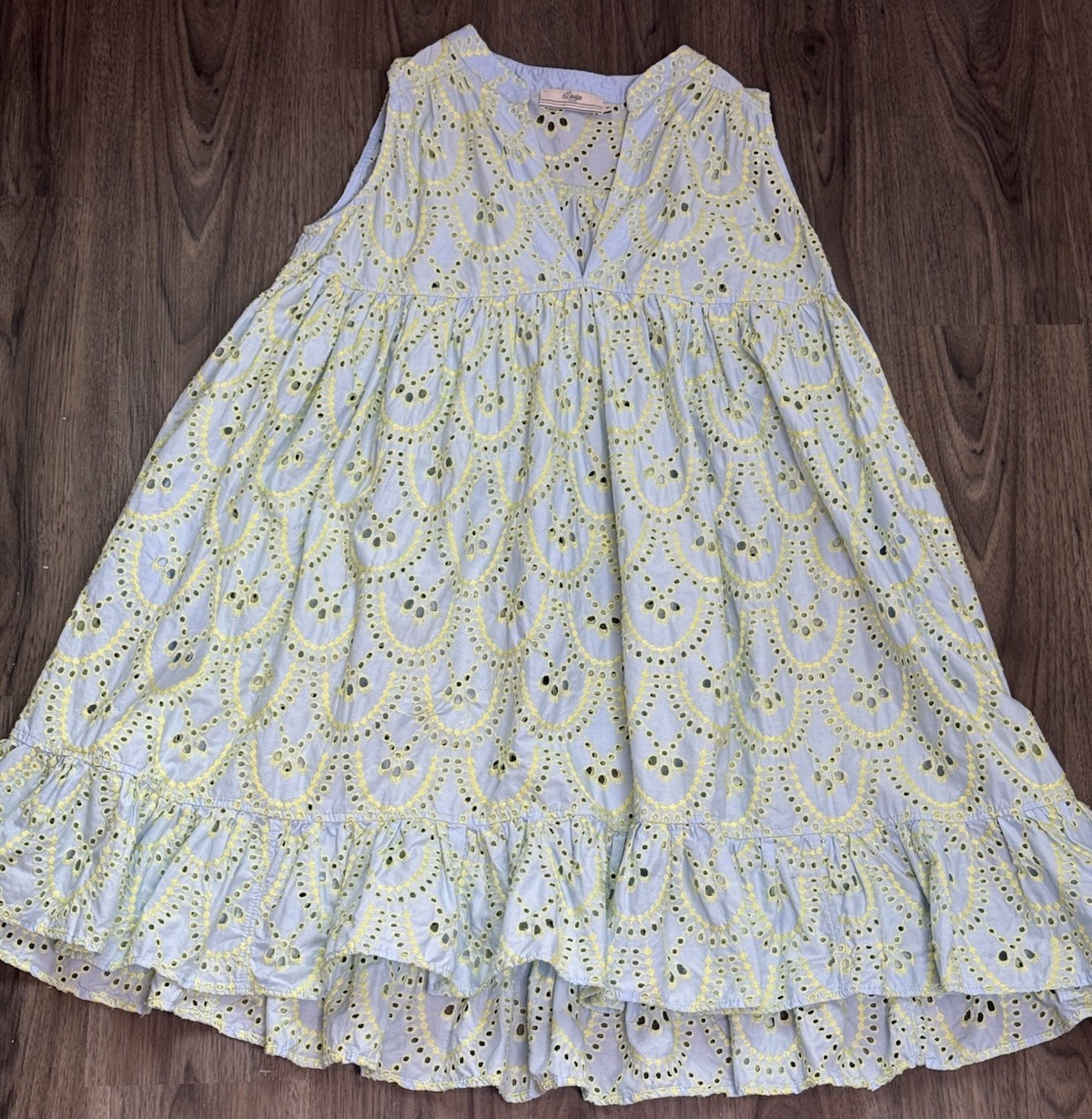 Anthropologie Devotion Twins Amorgos Dress S Blue Lime Embroidered Cotton Luxury