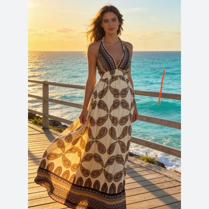 Forever 21 Boho Halter Maxi Dress with Paisley Print