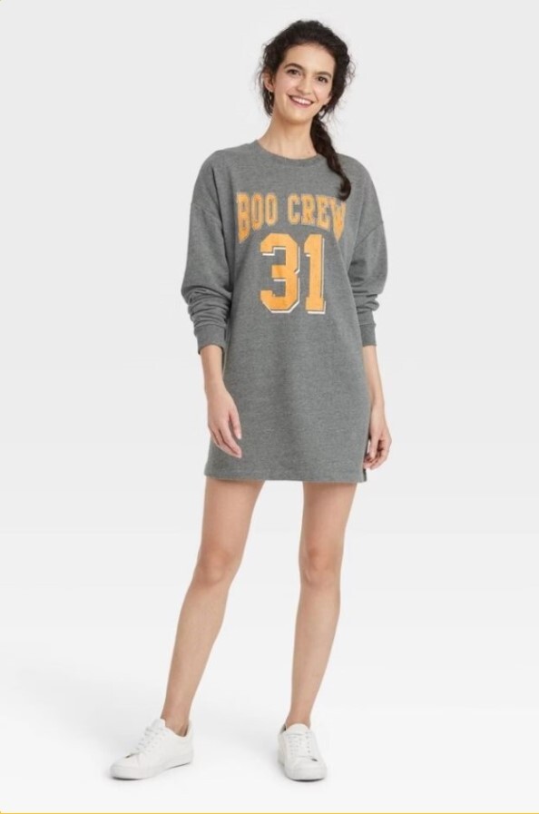 Grayson Thread Boo Crew Graphic Sweatshirt Dress X-Large Mini Relaxed Fit Gray