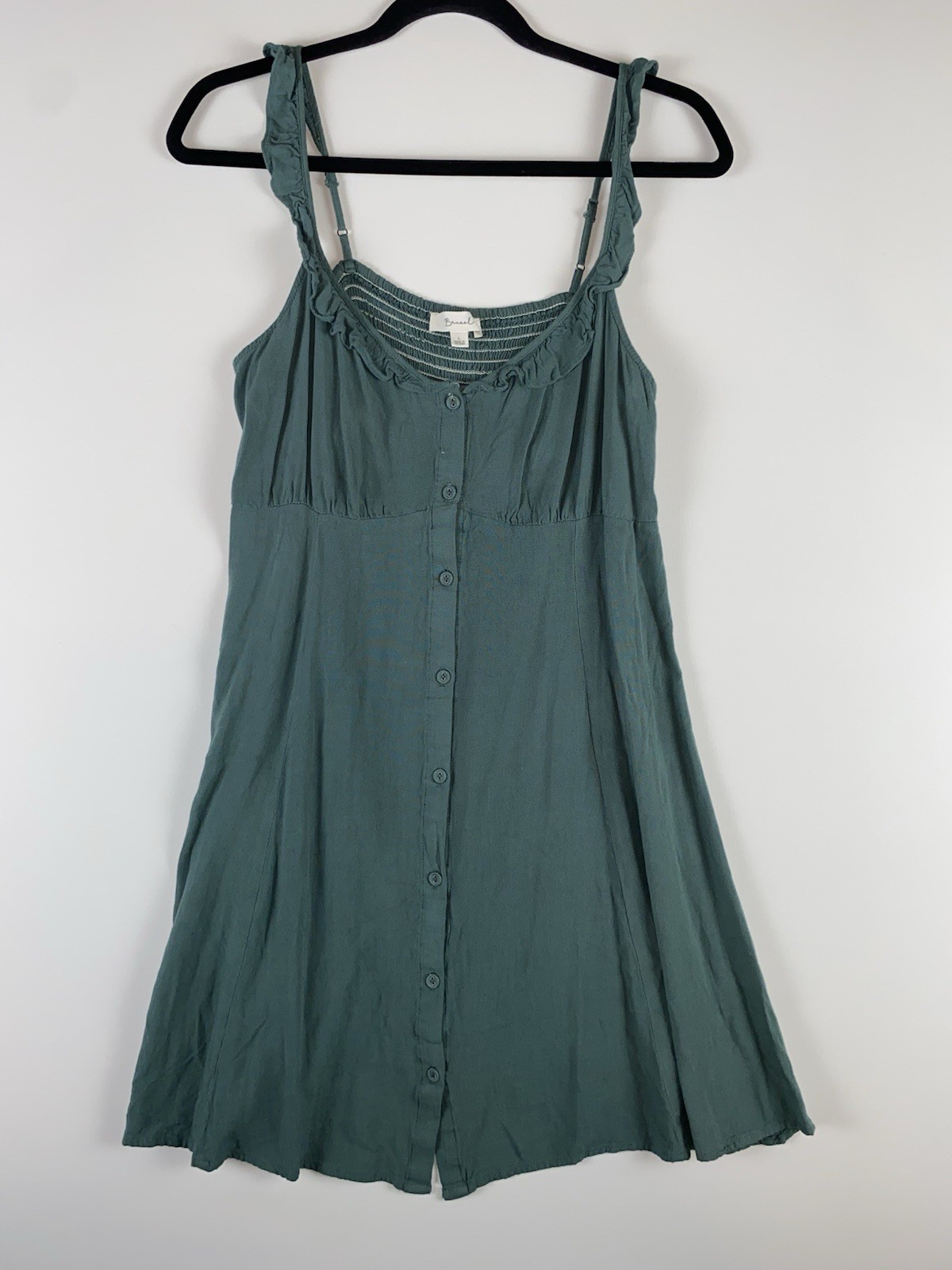 Becool Green Button Front Sundress Adjustable Straps Size Large
