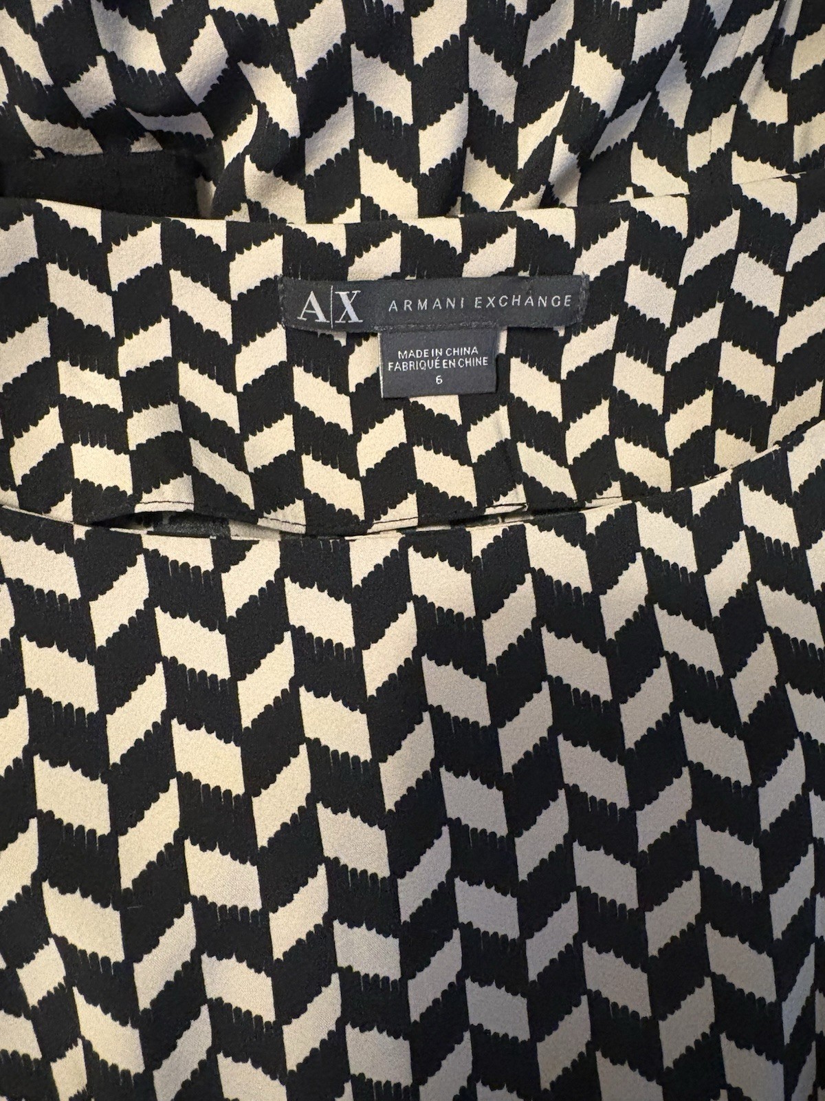 Armani Exchange Black Beige Herringbone Pattern Printed Waist Tie Long Sleeve 6